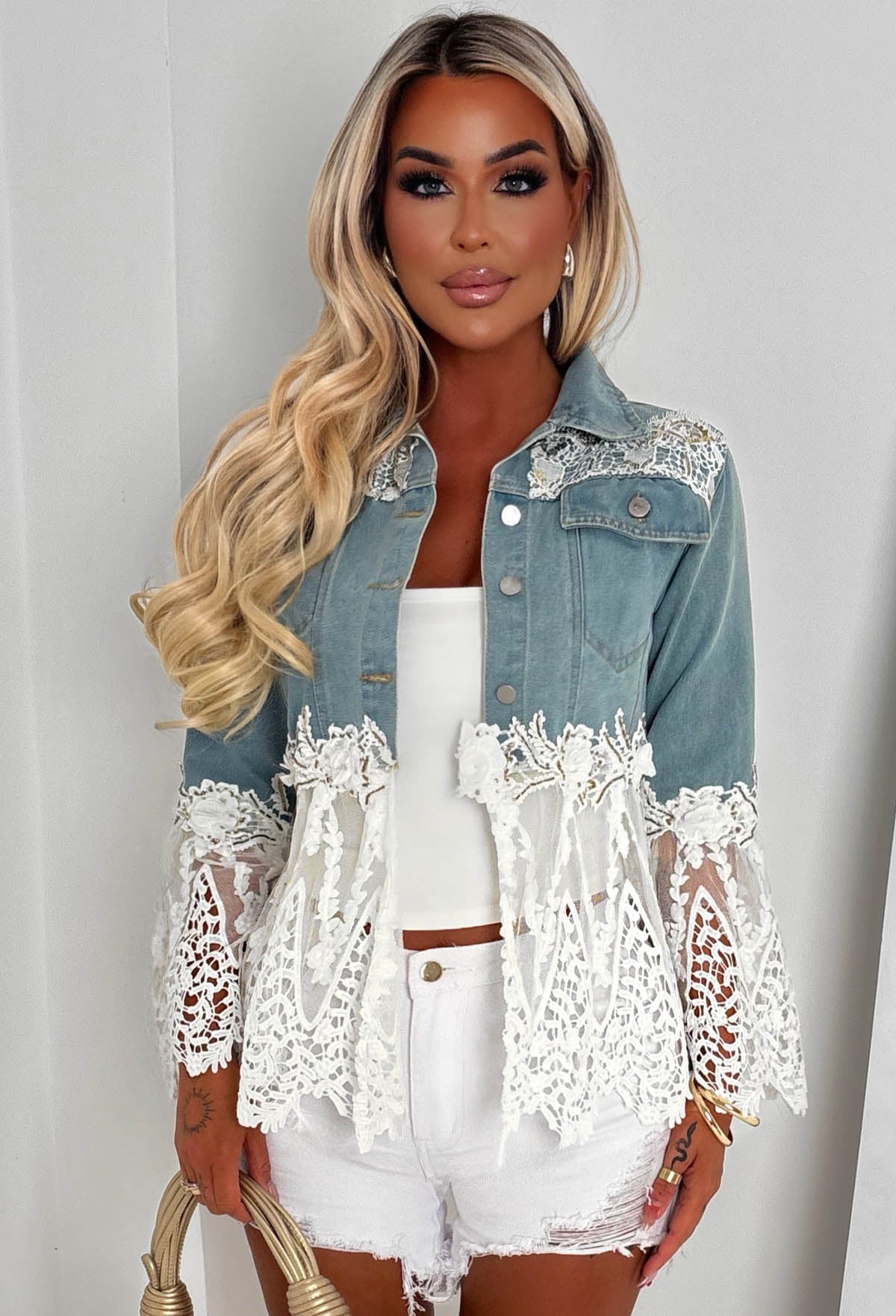 Boho Revival Mid Wash Lace & Denim Jacket