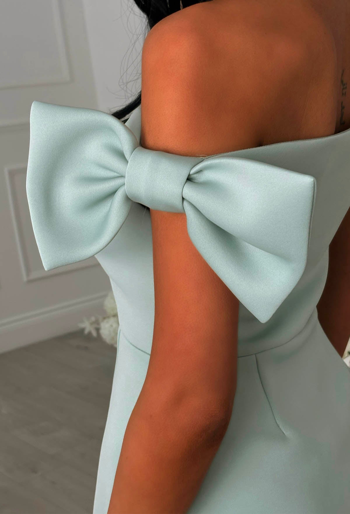 Bowed In Love Sage Bow Sleeve Mini Dress