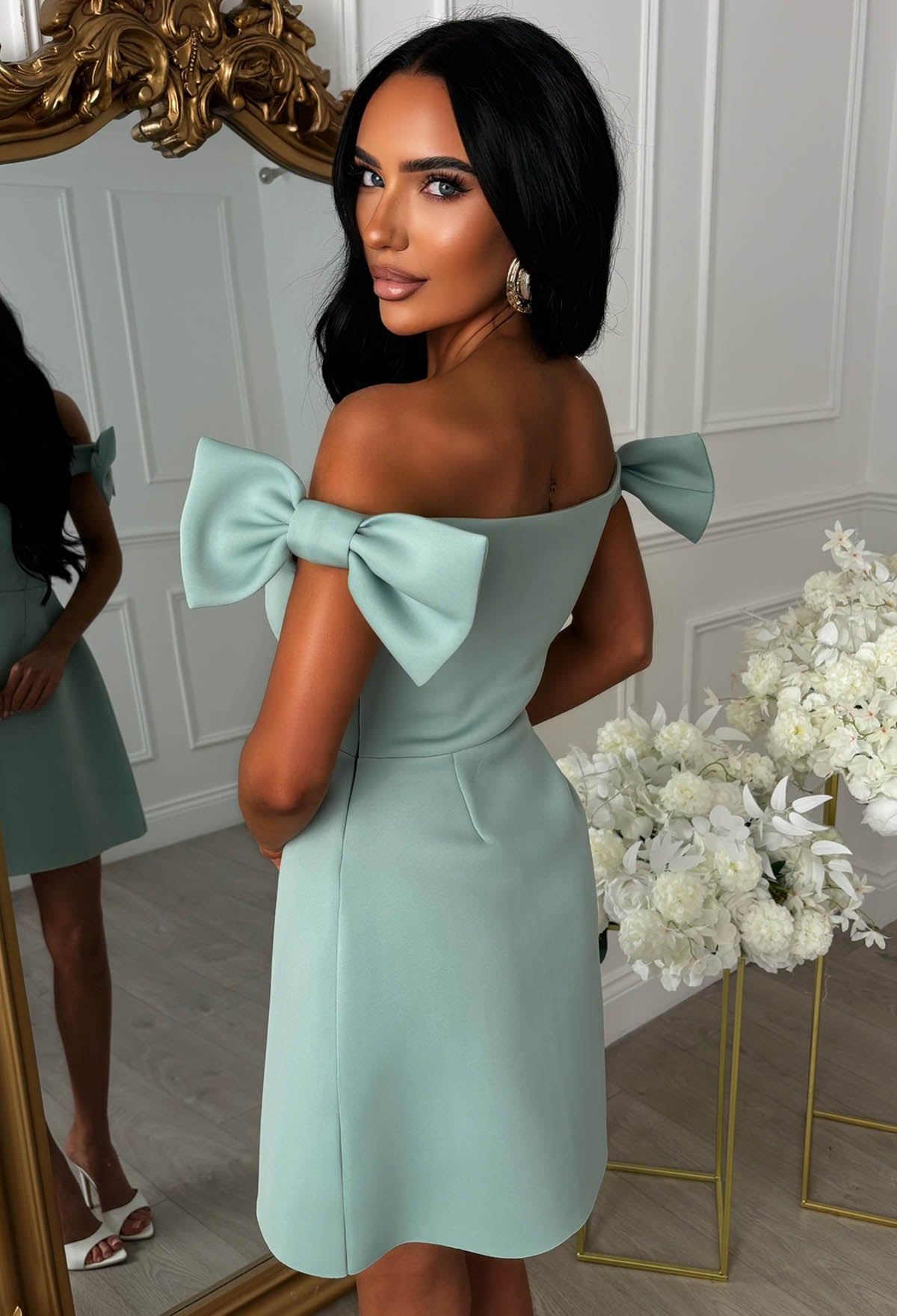 Bowed In Love Sage Bow Sleeve Mini Dress