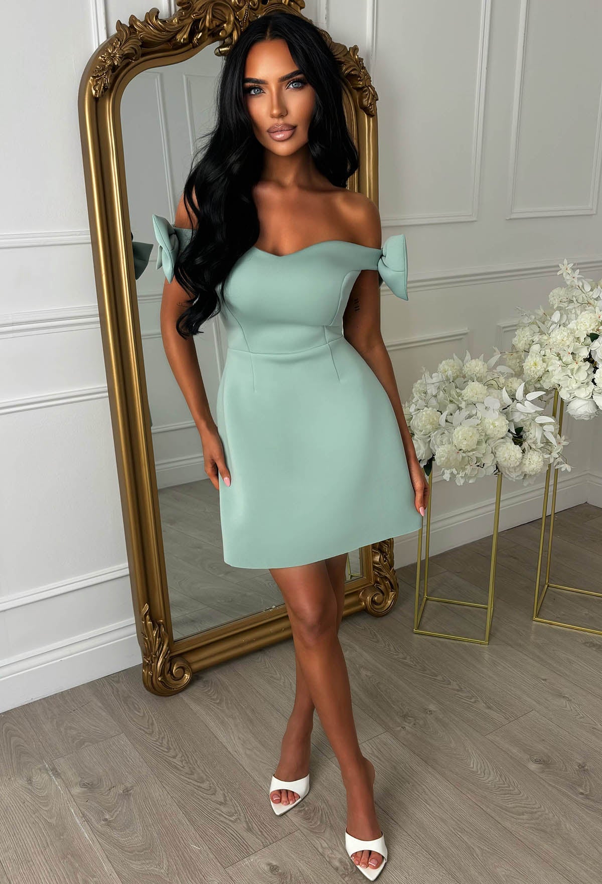 Bowed In Love Sage Bow Sleeve Mini Dress