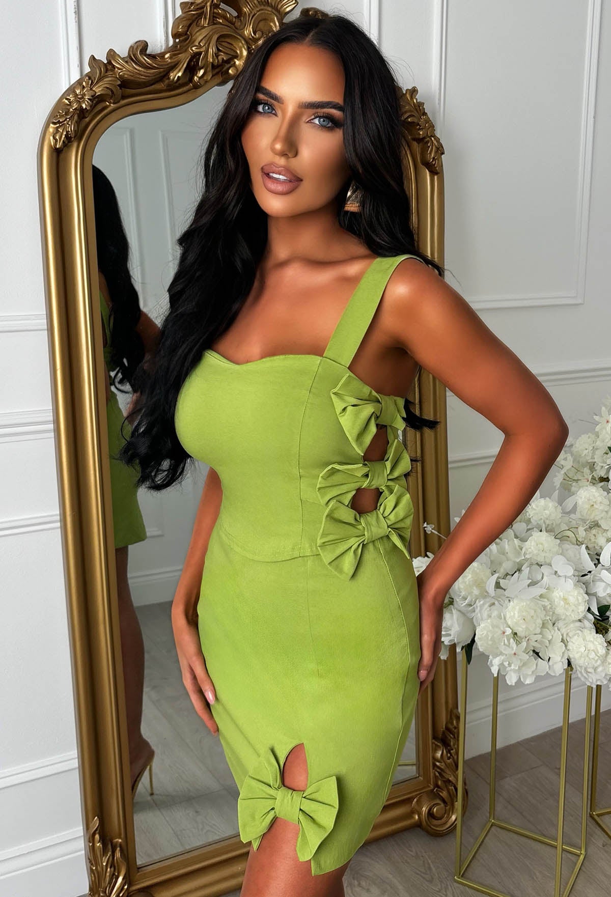 Bowtiful Elegance Green Bow Detail Skirt Co-Ord Set