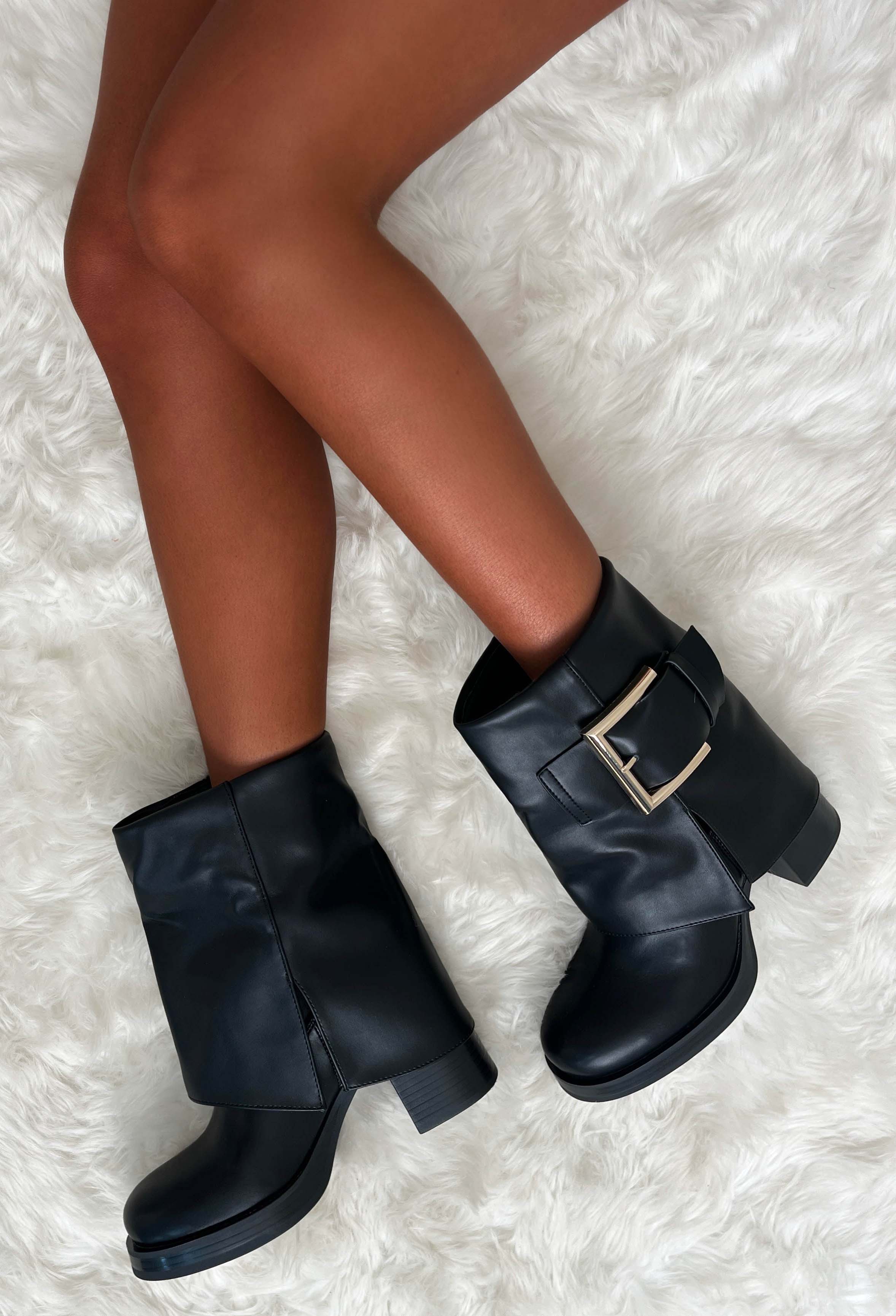 Buckle Me Babe Black Buckle Ankle Shark Boot