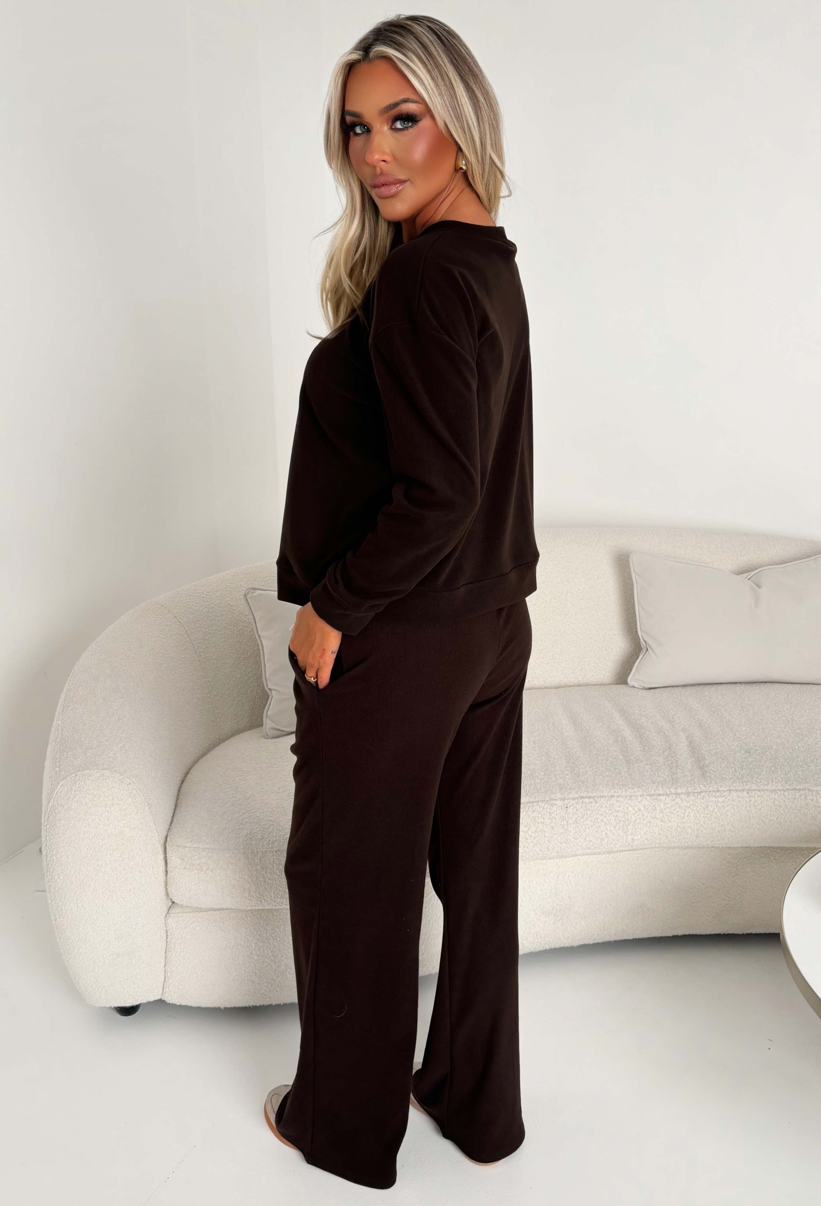 Casual Chic Brown Sweatshirt & Casual Romance Brown Trousers Loungewear Set
