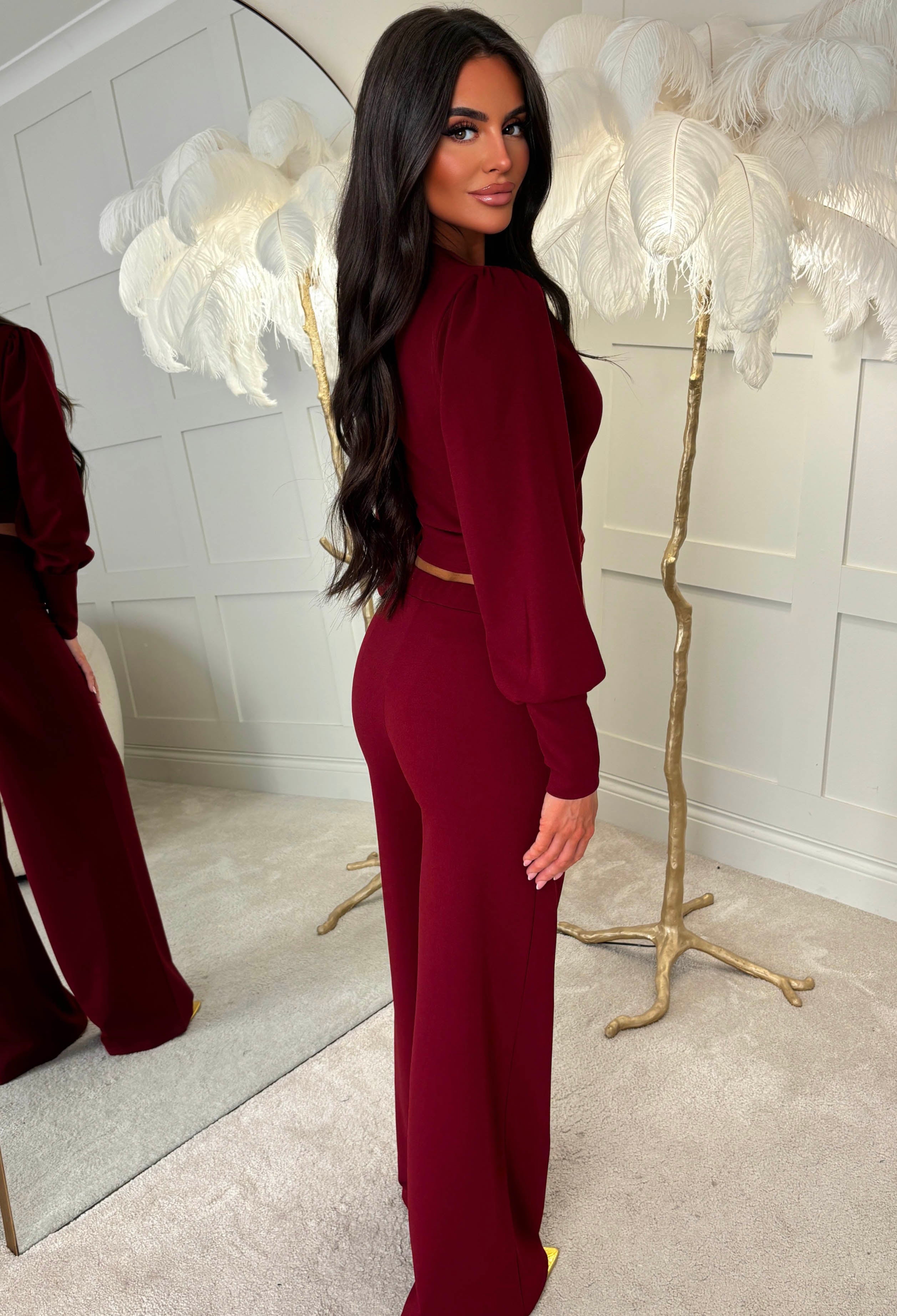 Catch My Love Burgundy Button Down Puffball Top