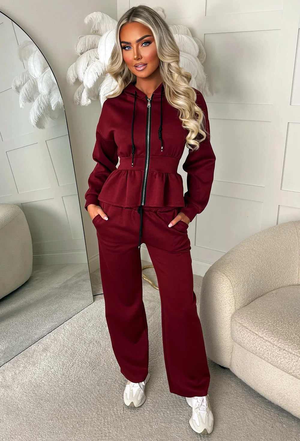 Celeste Chic Burgundy Peplum Loungewear Co-ord
