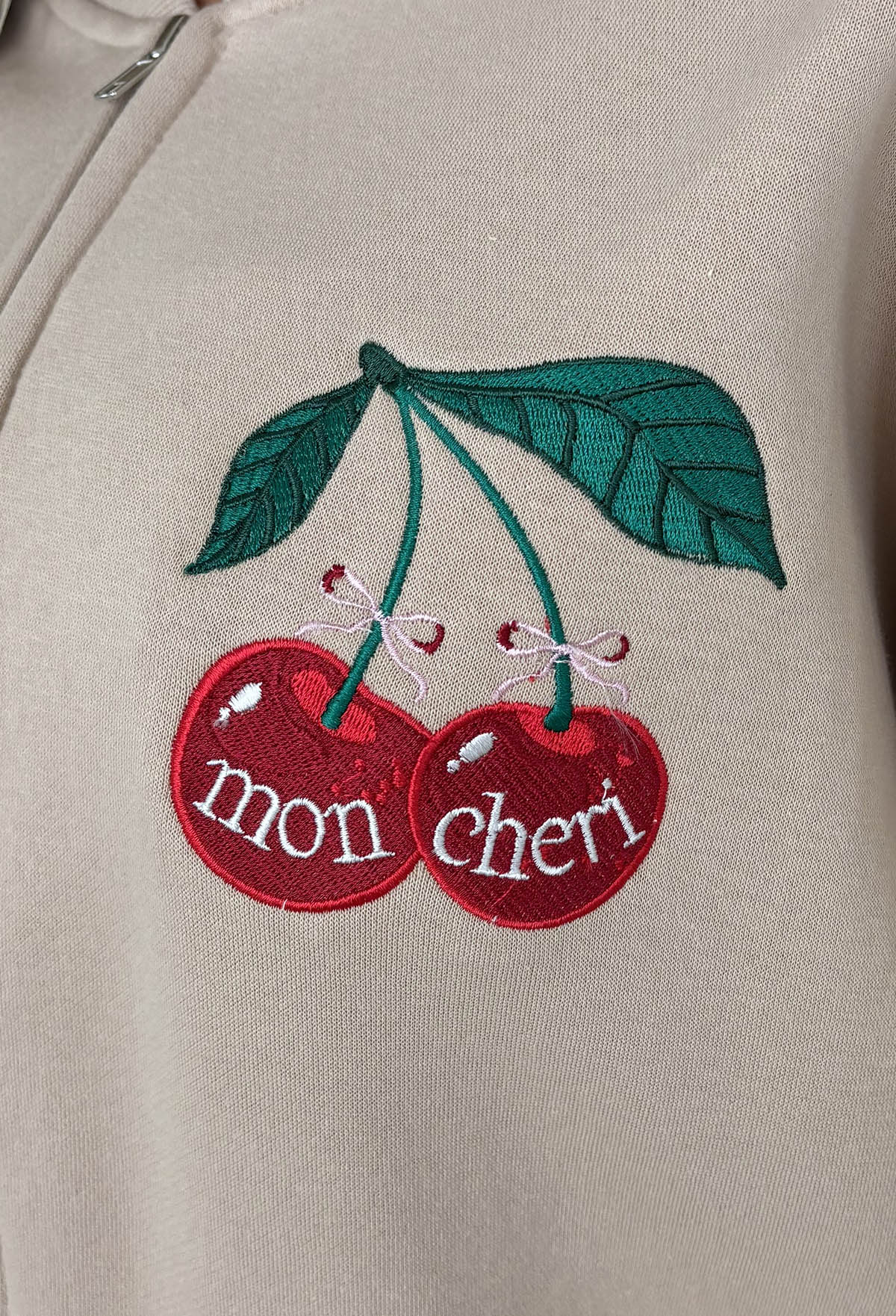 Cherie Beige Cherry Embroidered Loungewear Set