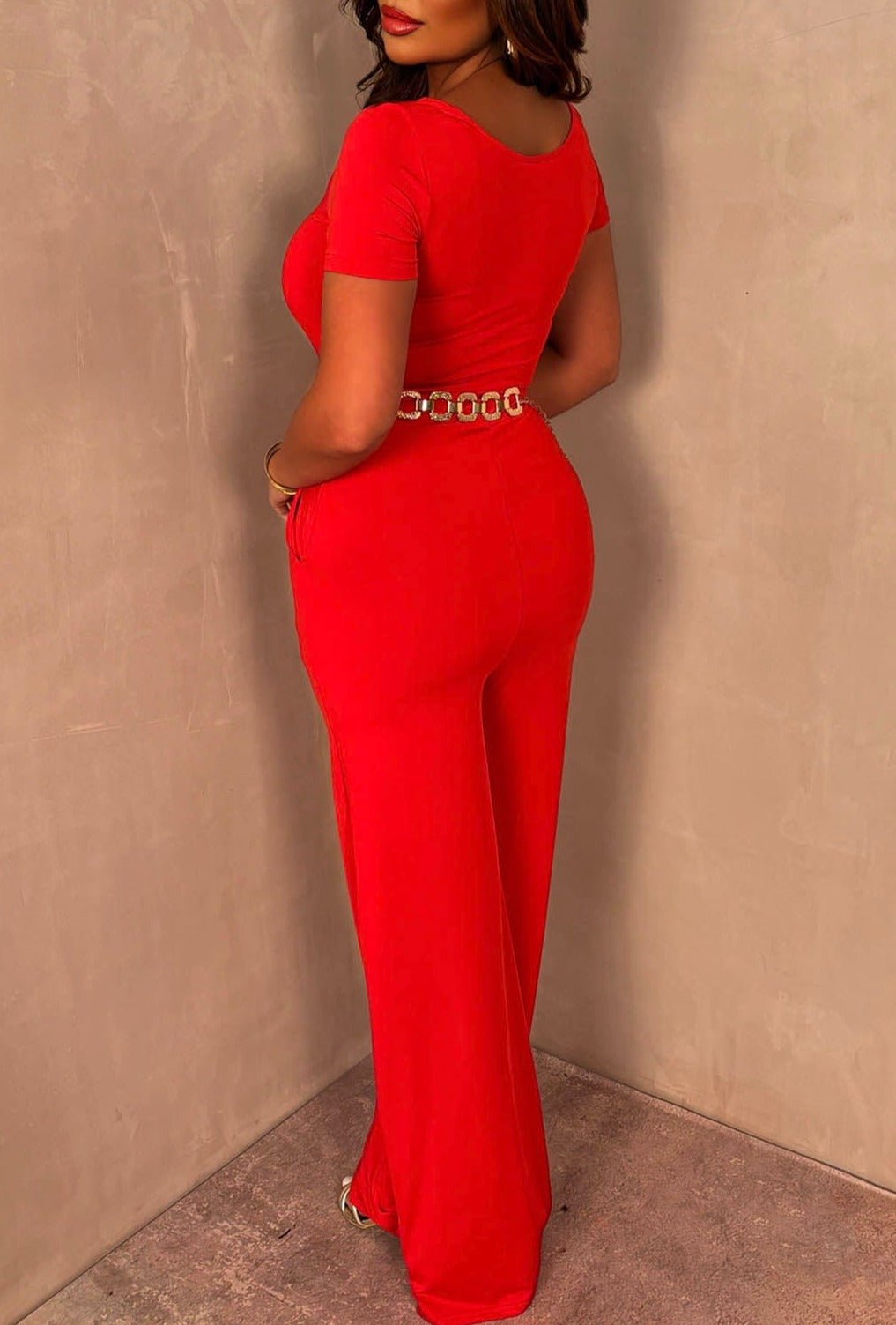 Red Short Sleeve Jumpsuit