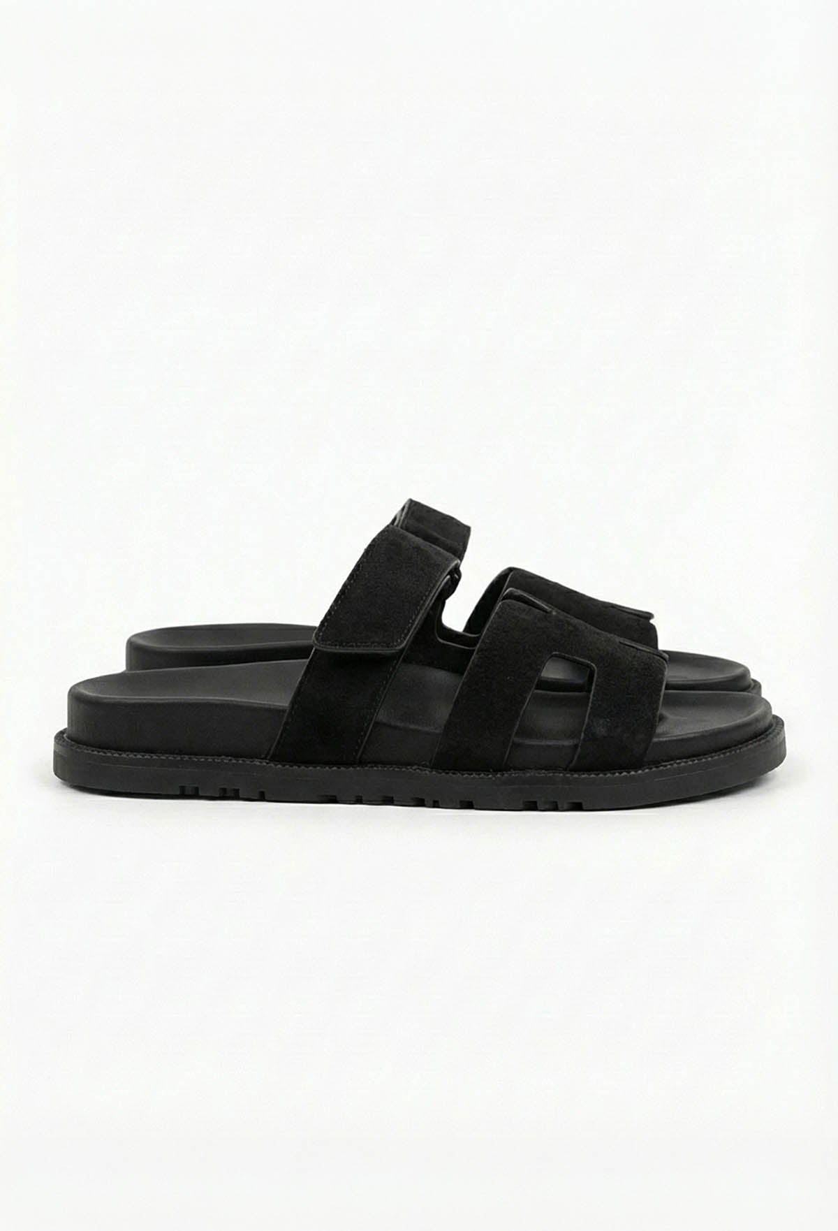 Chic In Summer Black Strap Faux Suede Sandals