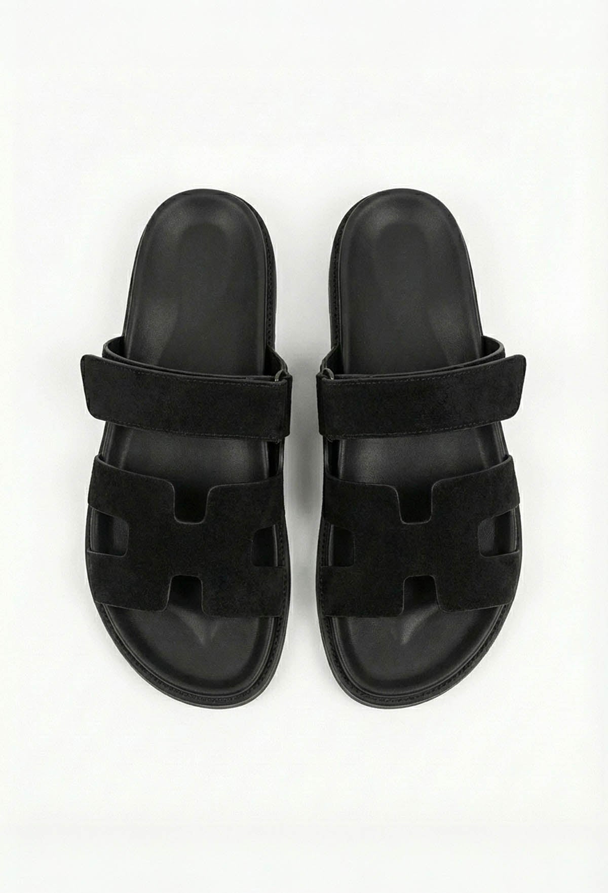 Chic In Summer Black Strap Faux Suede Sandals