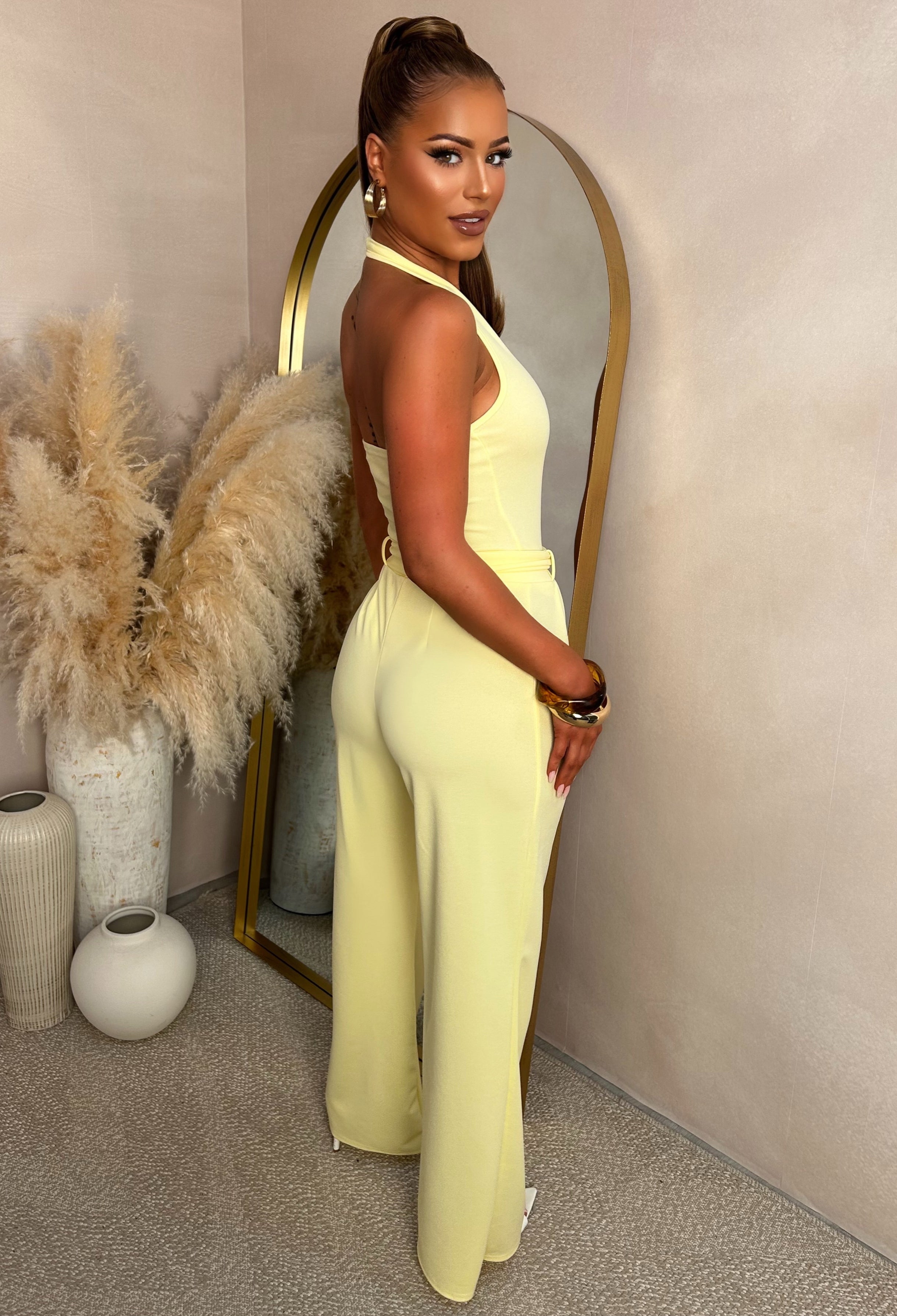 Chic On The Daily Lemon Halterneck Bodysuit & Trouser Co-ord Set
