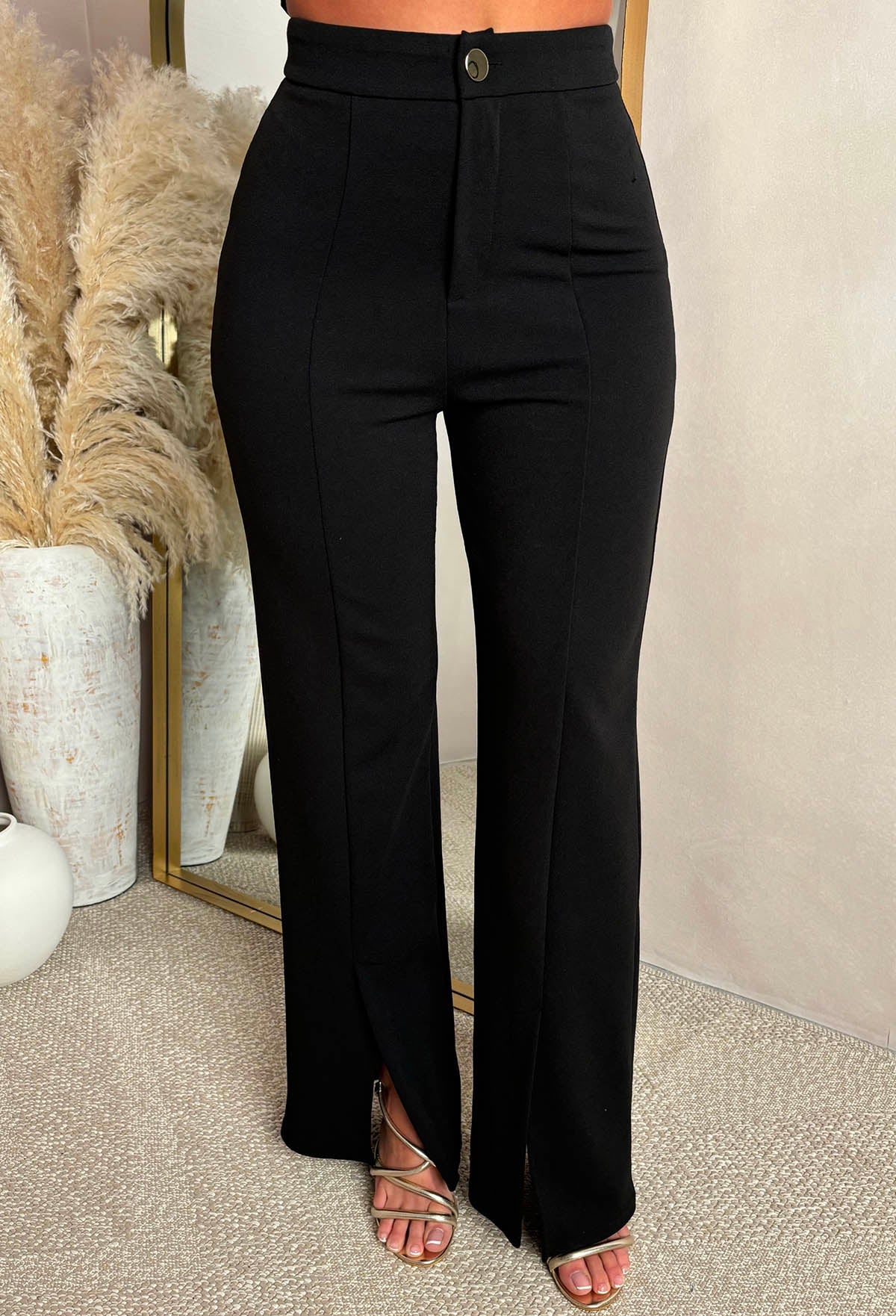Chic & Sleek Black Leg Seam & Split Stretch Trousers