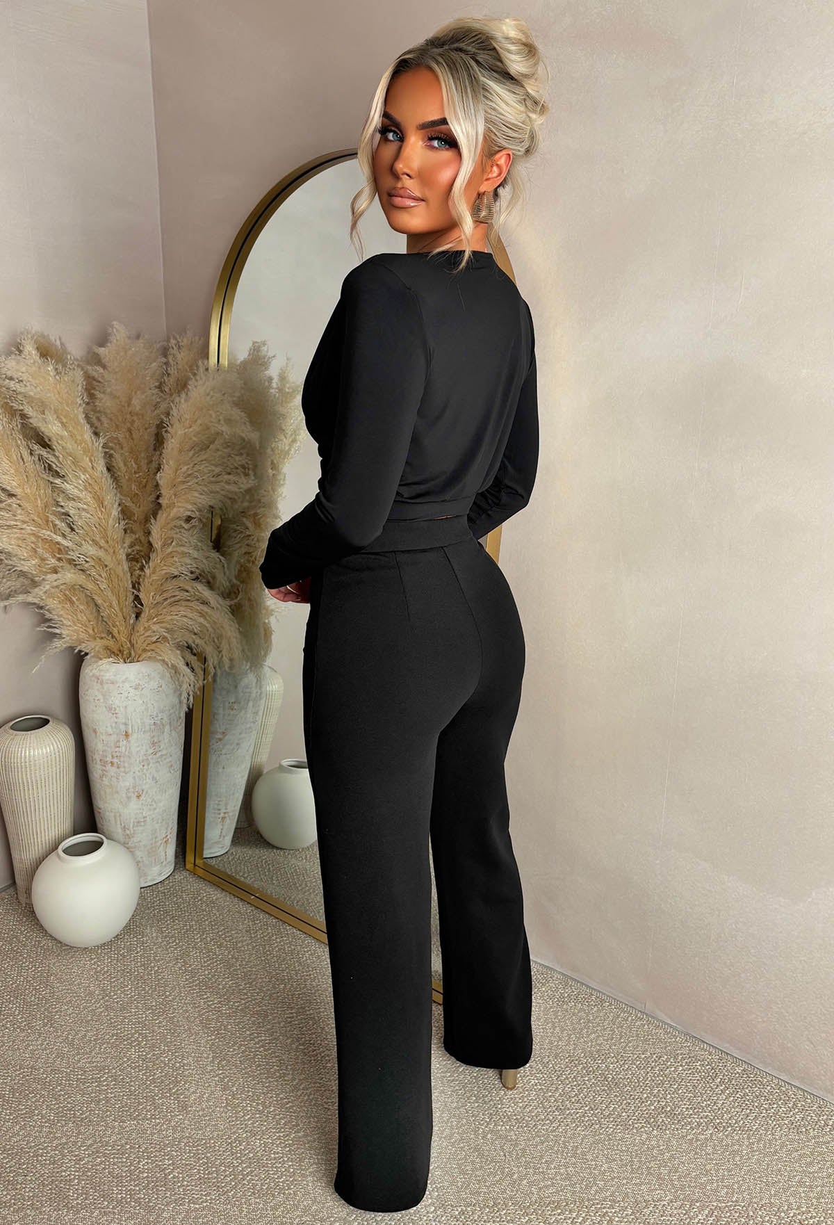 Chic & Sleek Black Leg Seam & Split Stretch Trousers