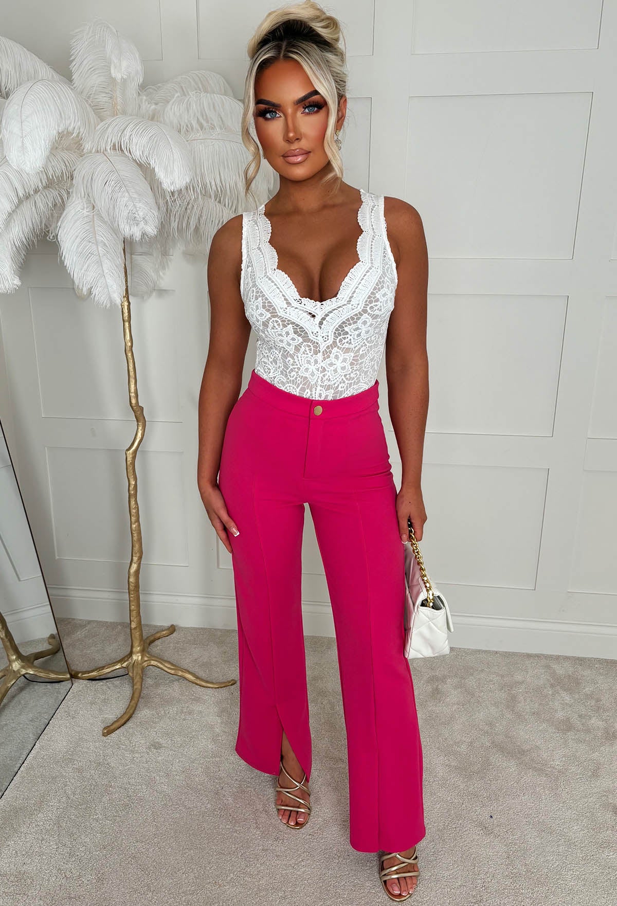 Chic & Sleek Hot Pink Leg Seam & Split Stretch Trousers