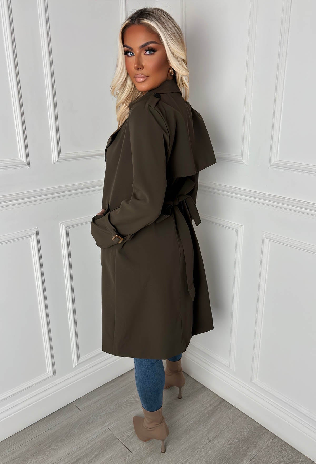 Chic Society Khaki Belted Trench Coat