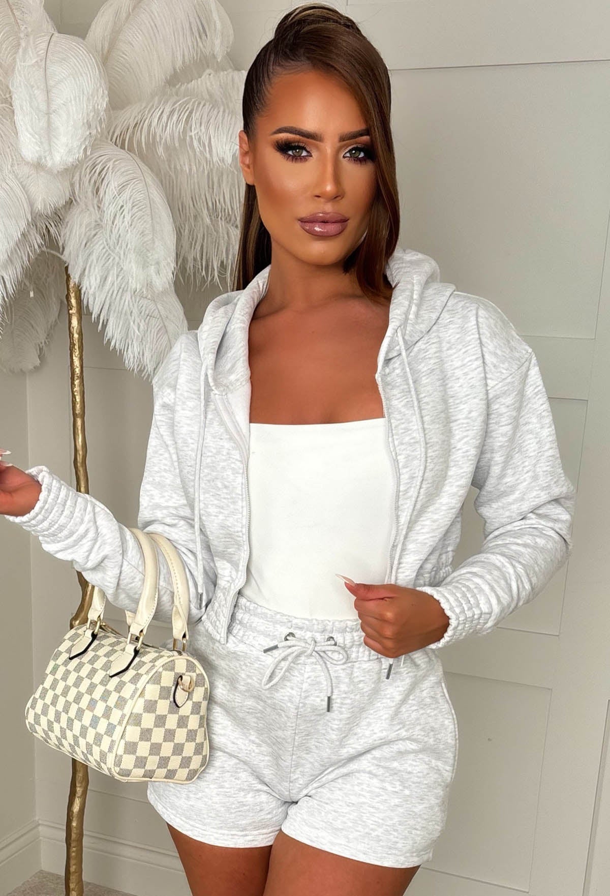 Chill Girl Grey Cropped Hoodie And Shorts Loungewear Set 1