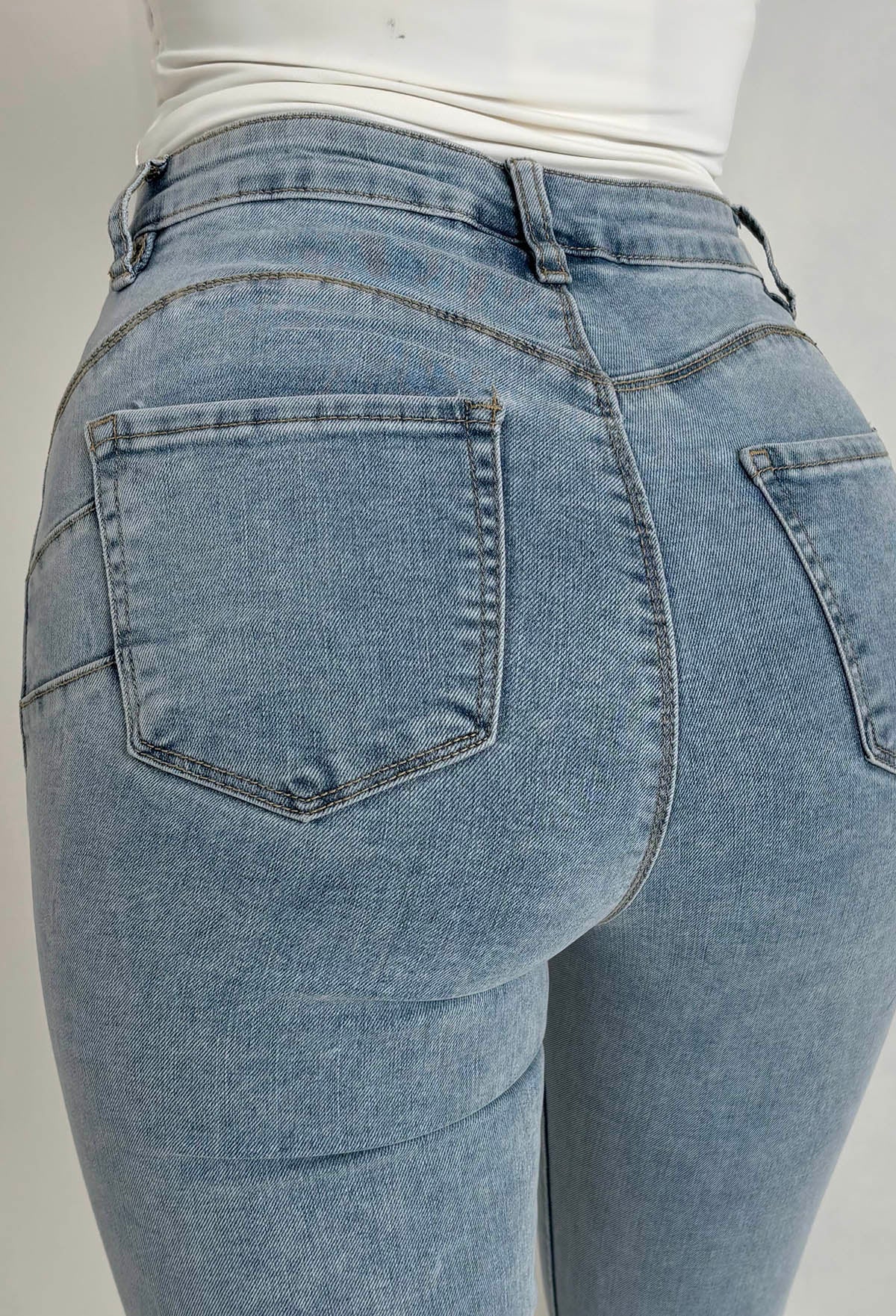 Christiane Light Wash Stretch Push Up Flared Jeans