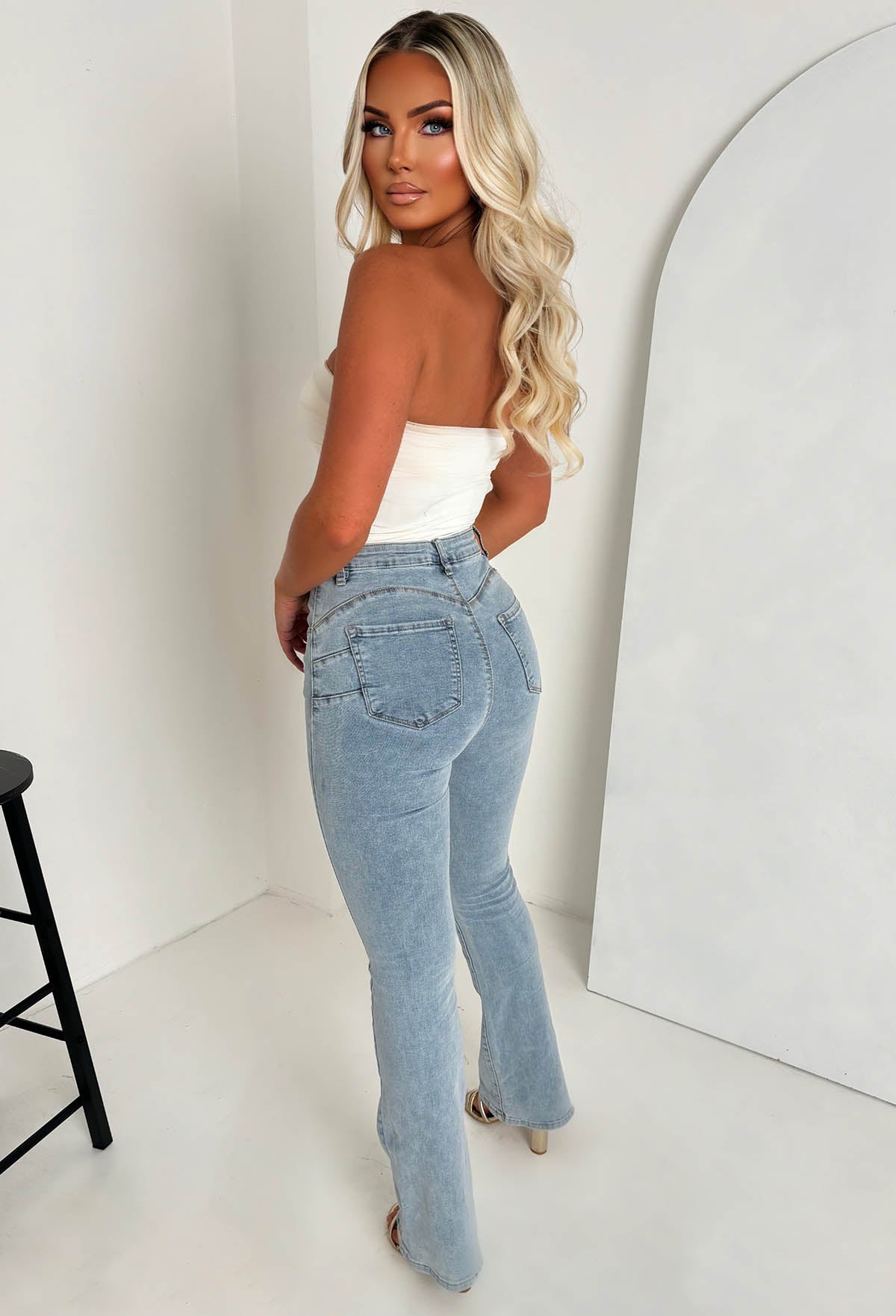 Christiane Light Wash Stretch Push Up Flared Jeans