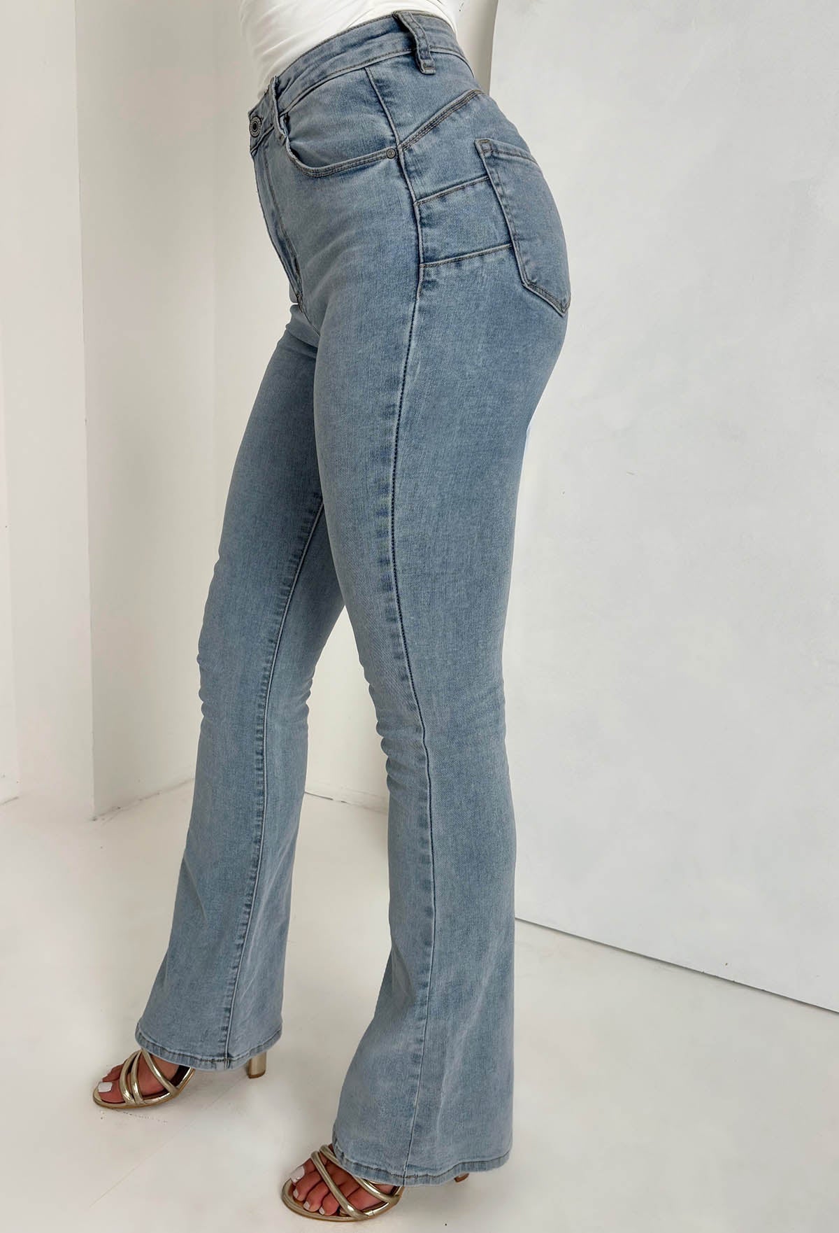 Christiane Light Wash Stretch Push Up Flared Jeans