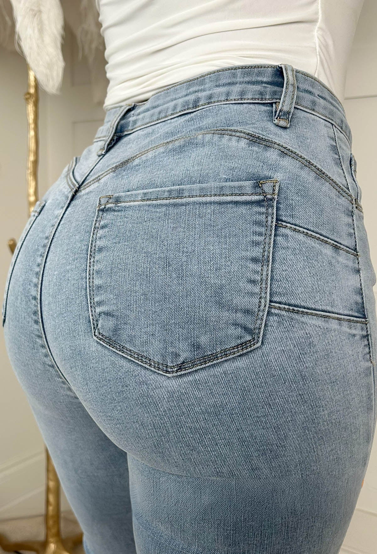 Christiane Ripped Light Wash Stretch Push Up Flared Jeans