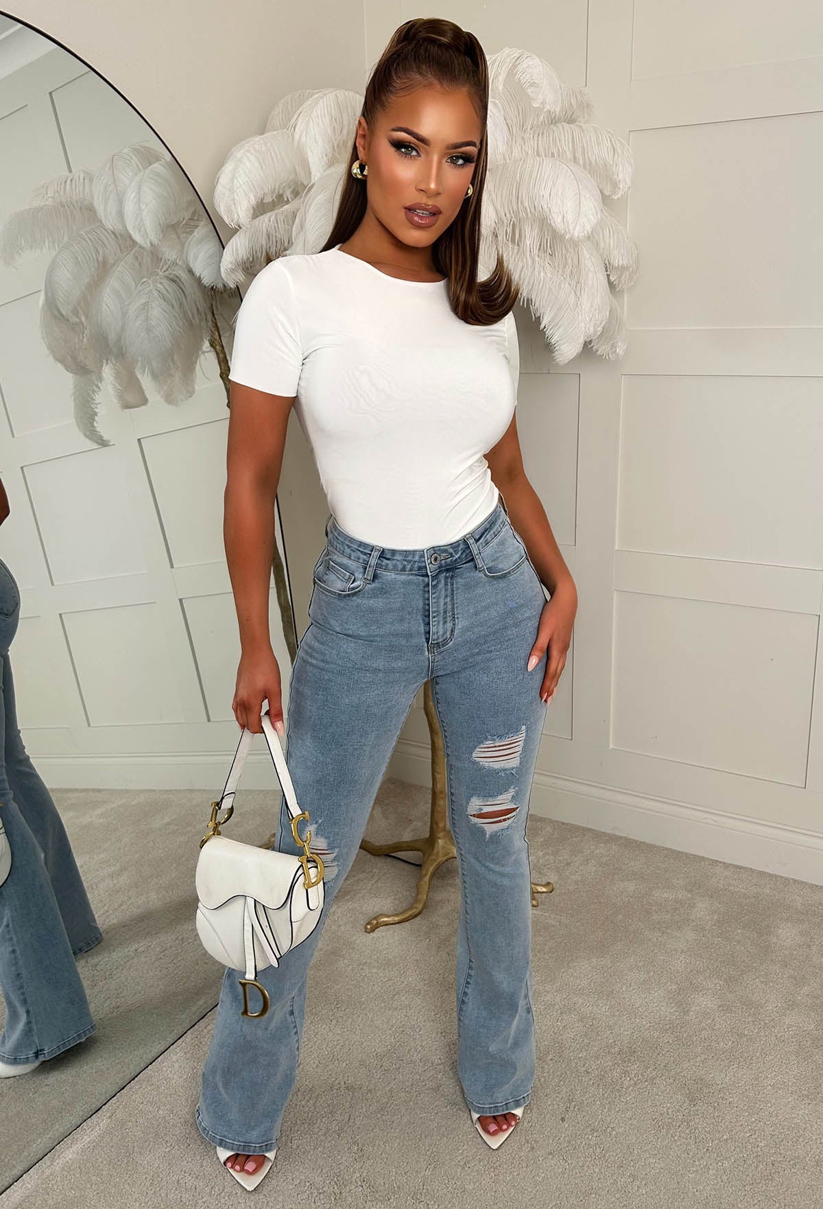 Christiane Ripped Light Wash Stretch Push Up Flared Jeans