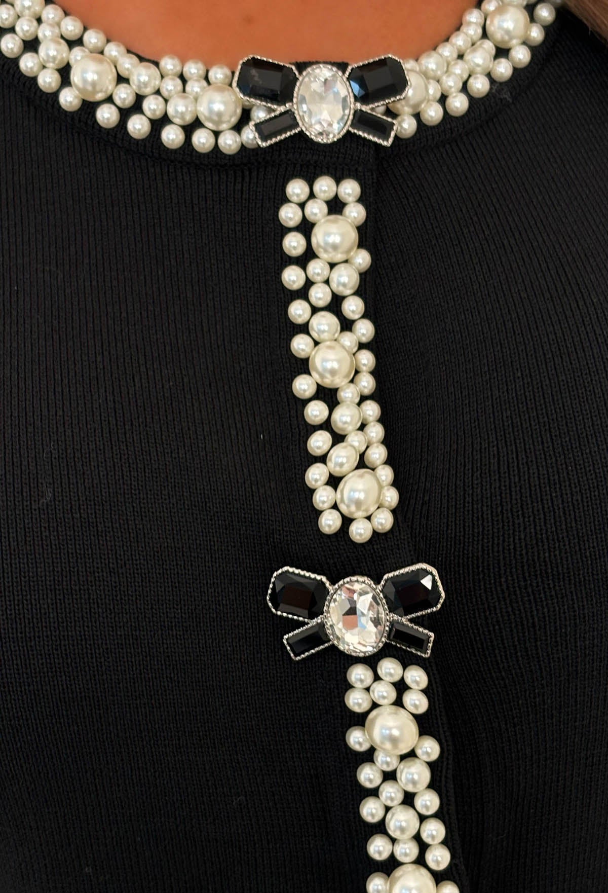 City Girl Dreams Black Bow Button Feather Trim Cardigan