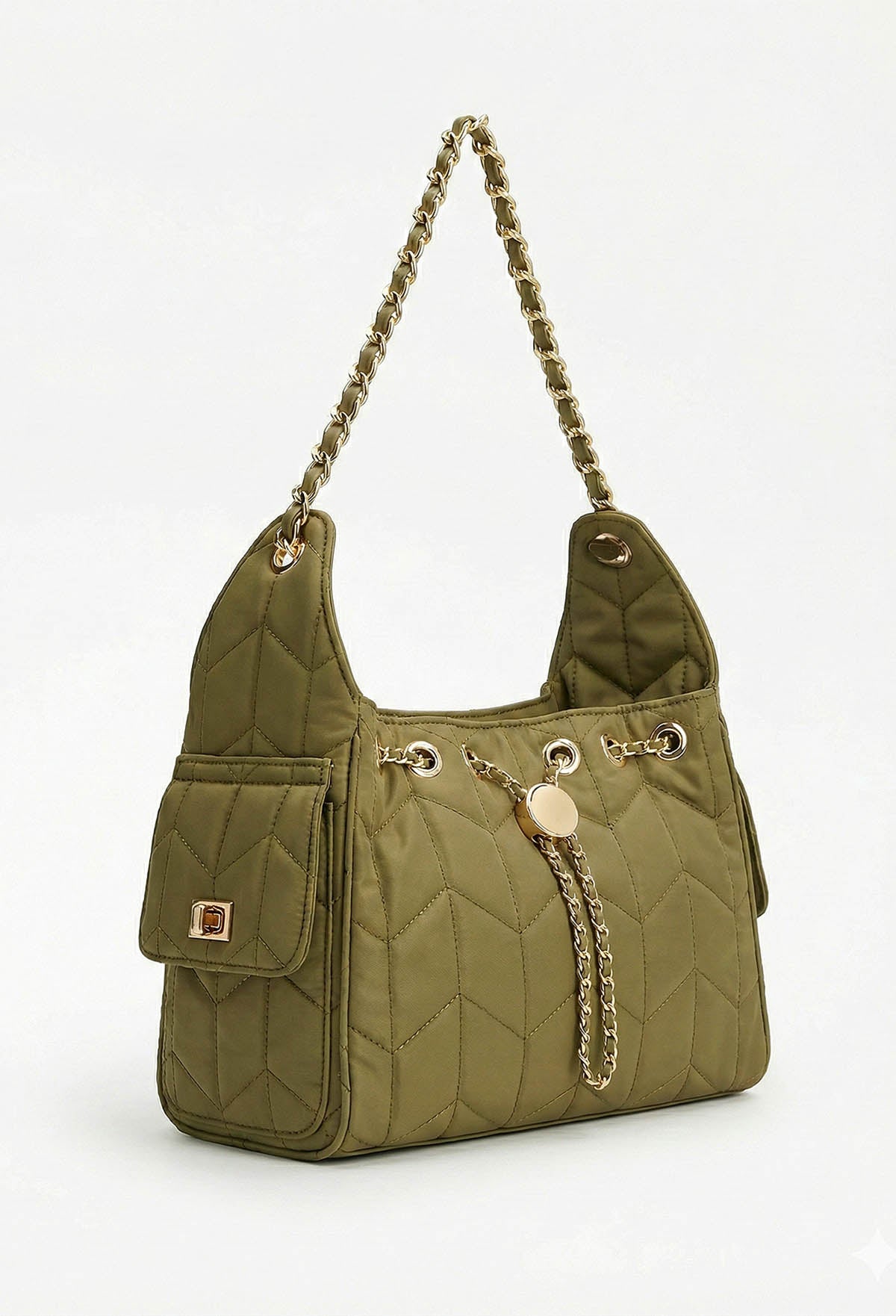 City Girl Khaki Faux Leather Top Handle Bag