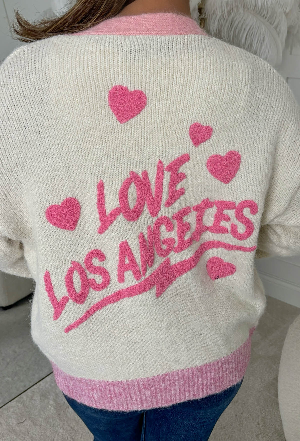 City Of Angels Cream Slogan Back Cardigan