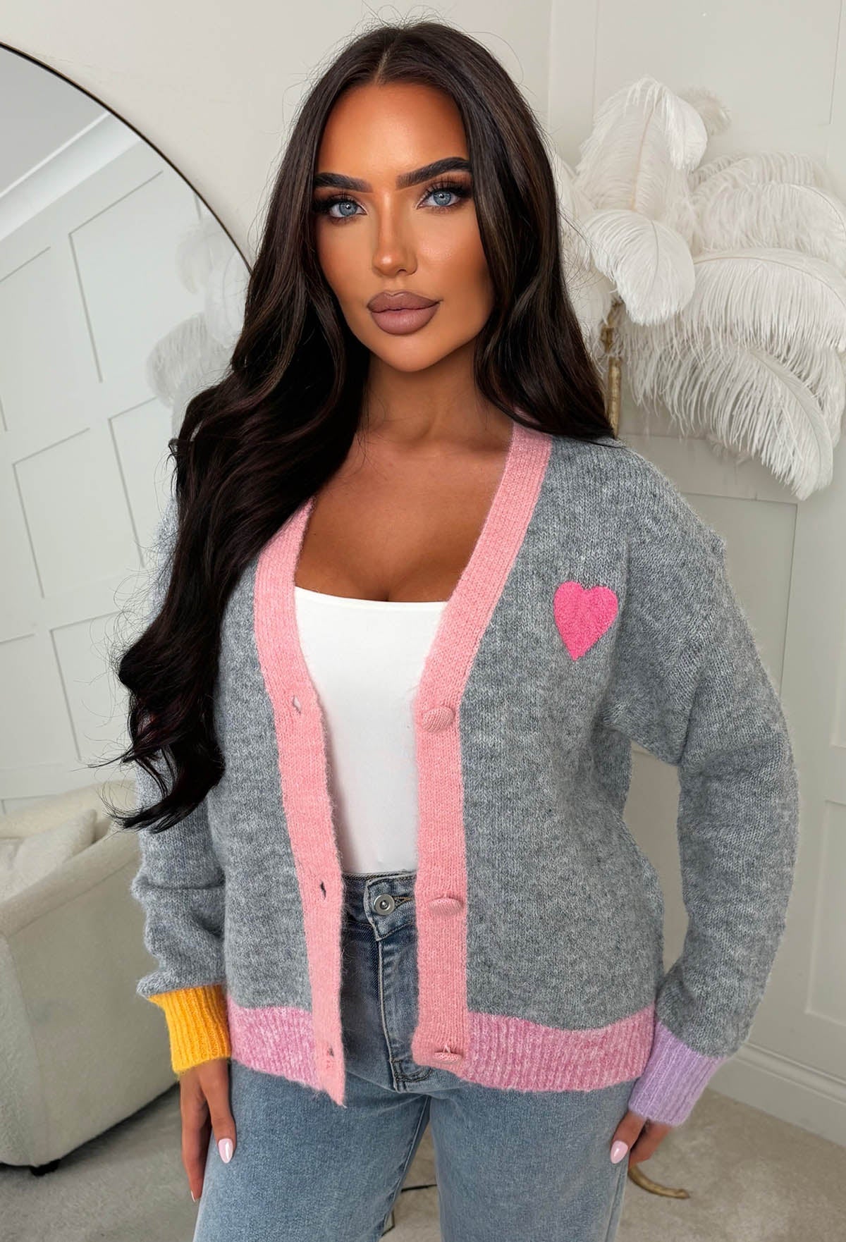 City Of Angels Grey Slogan Back Cardigan