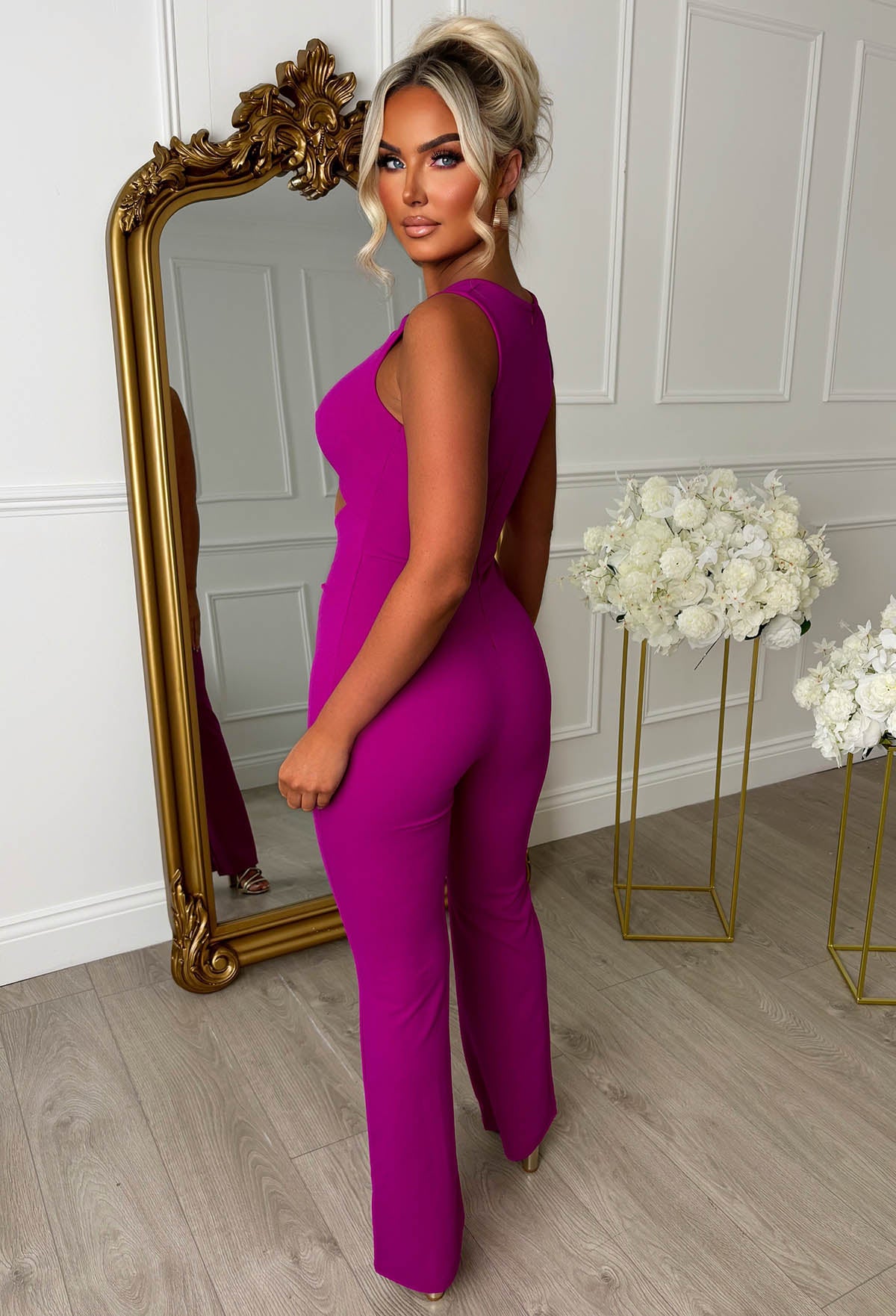 Clio Fuchsia Buckle Detail Cutout Jumpsuit