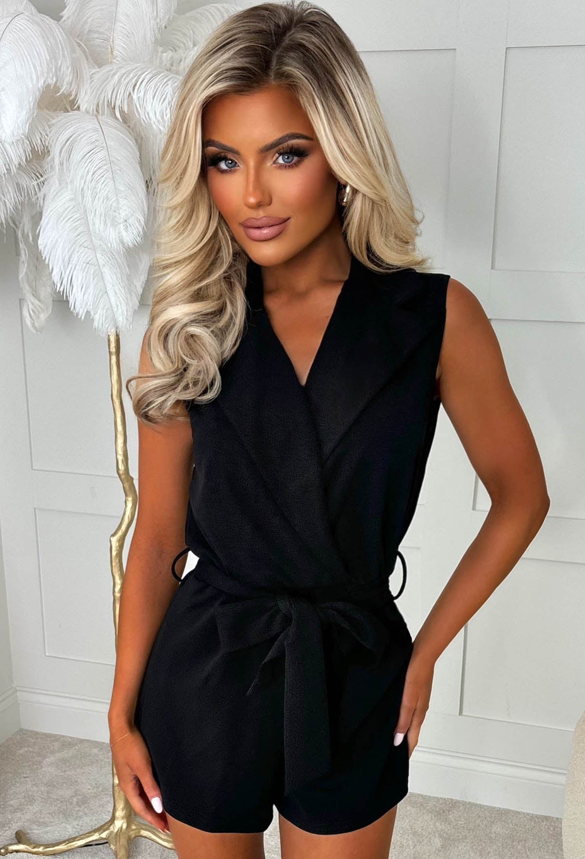 Collar Me Bad Black Belted Playsuit