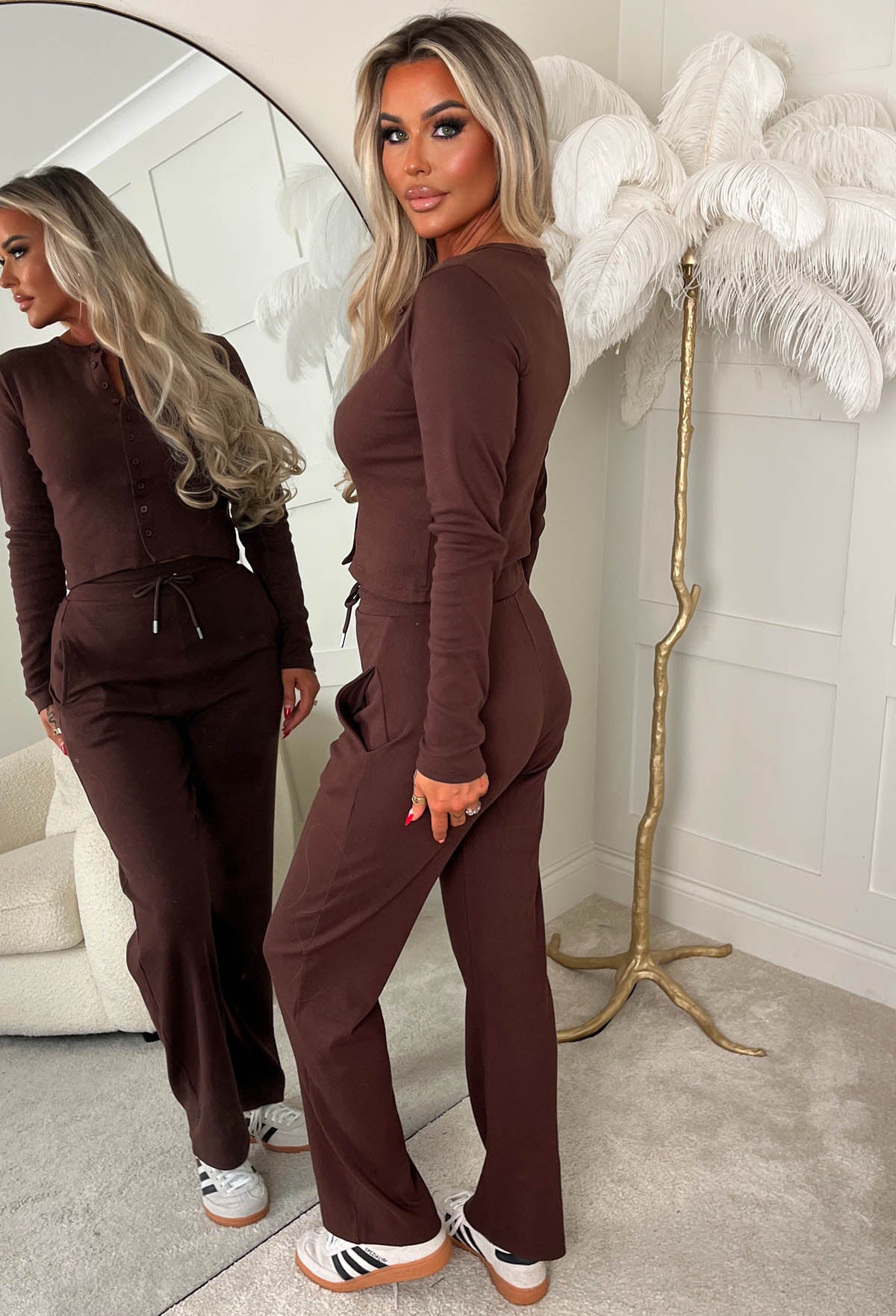 Comfort Me Chocolate Brown Ribbed Long Sleeve Co-ord Set