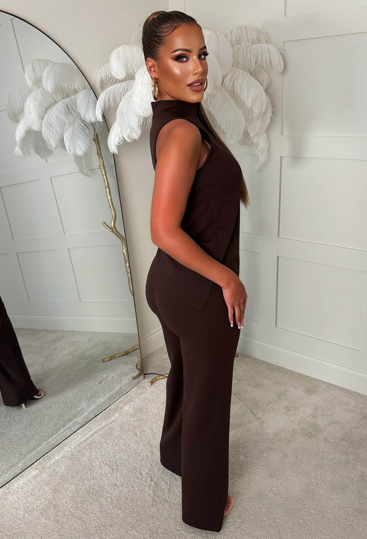 Comfy Aesthetic Chocolate Brown Top & Trouser Co-Ord Set