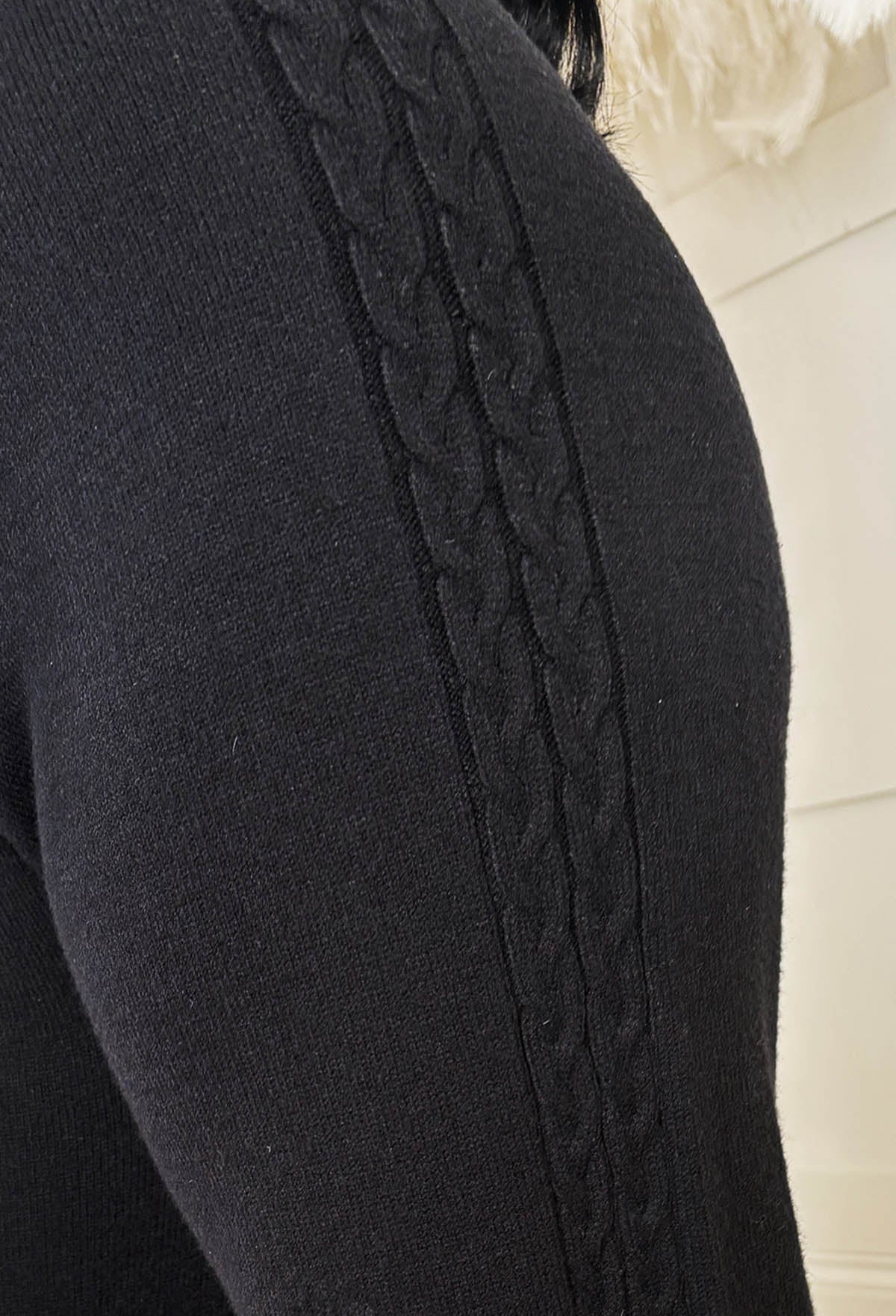 Comfy Couture Black Braided Detail Drawstring Knitted Trousers