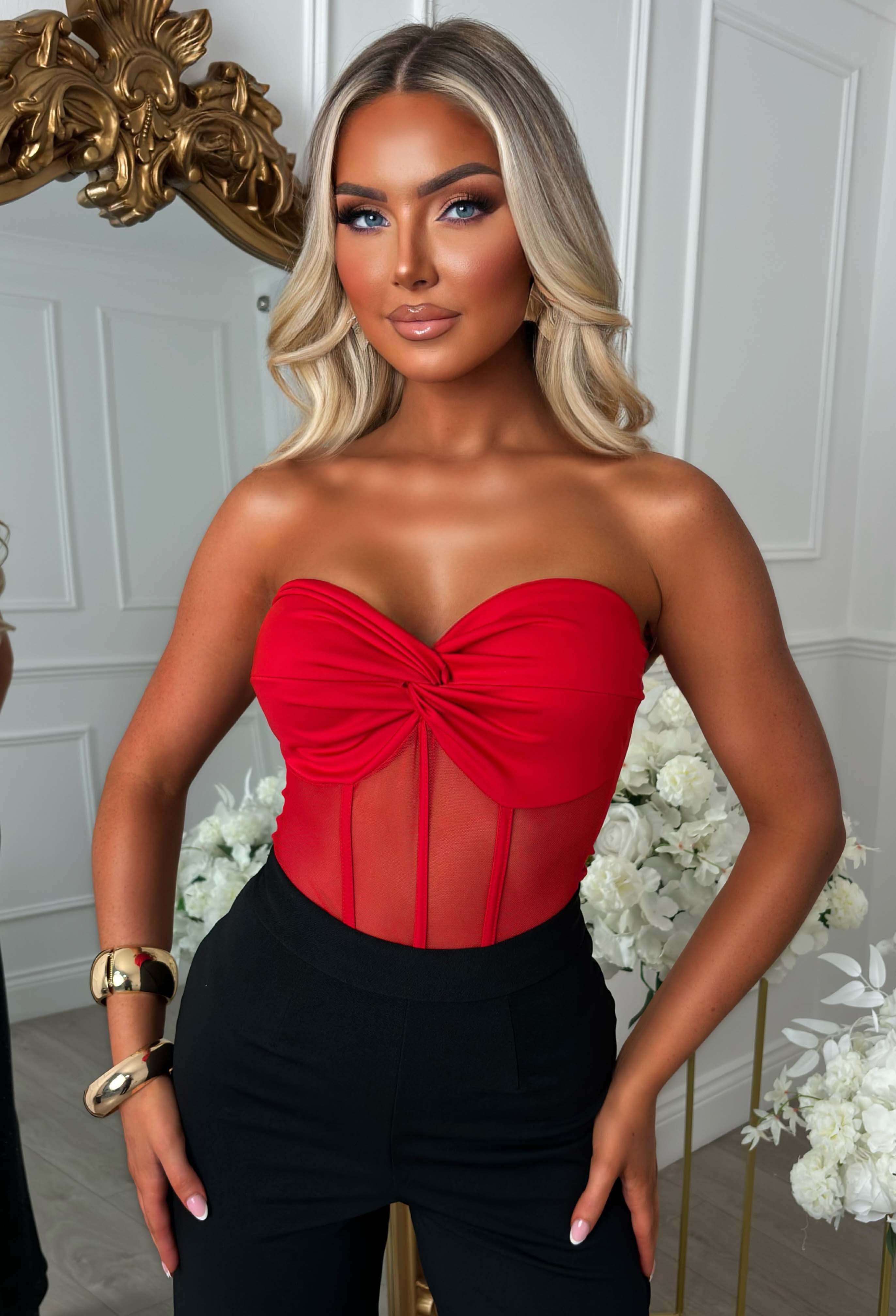Contour Chic Red Jersey Mesh Bodysuit | Pink Boutique