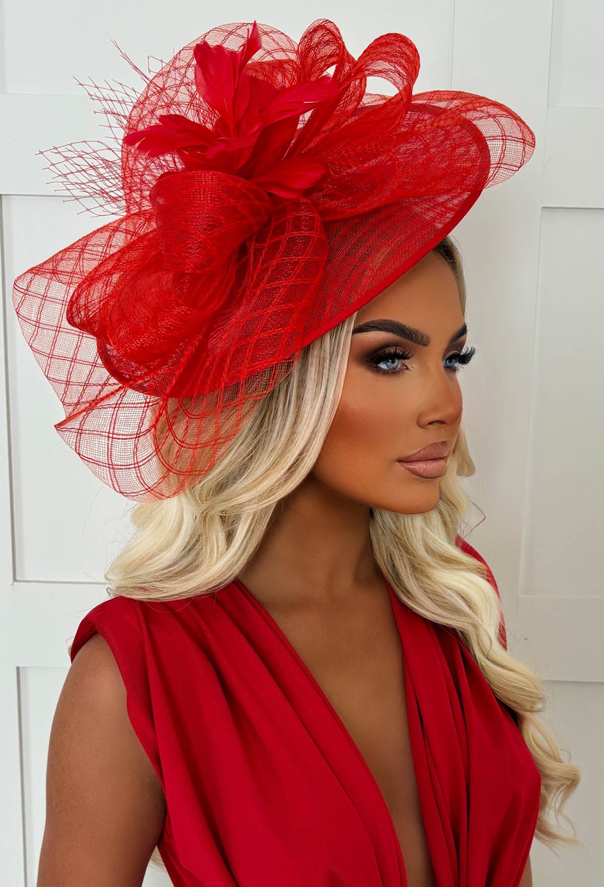 Cosmo Chic Red Floral Bow Detail Fascinator