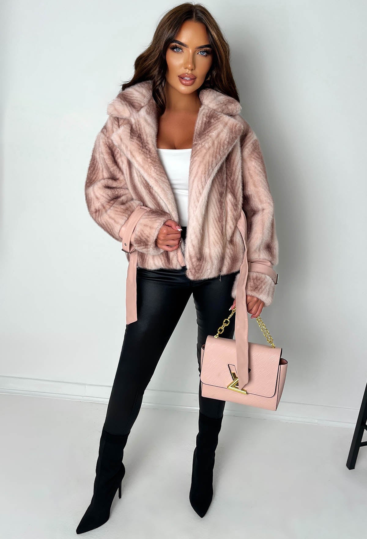 Cosy Crush Pink Faux Fur Belted Coat