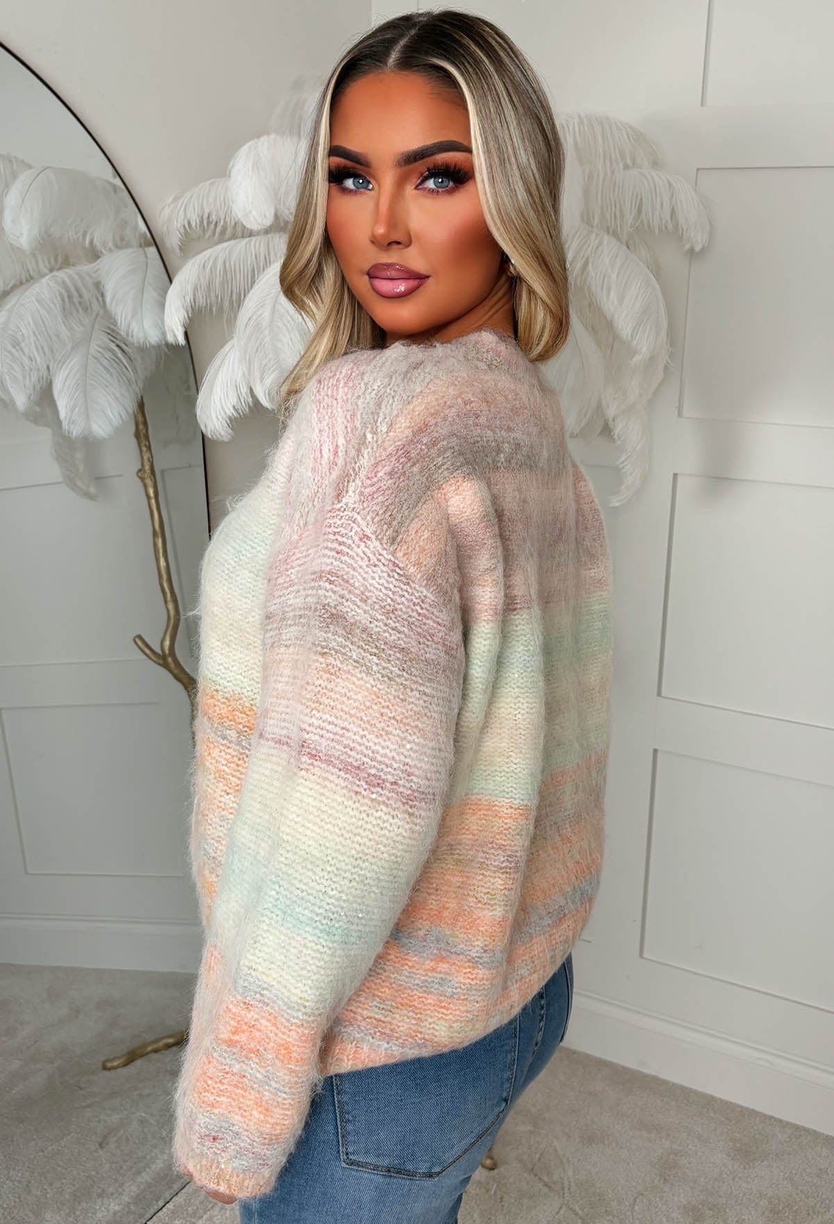 Cosy Days Orange Wide Neck Stripe Jumper