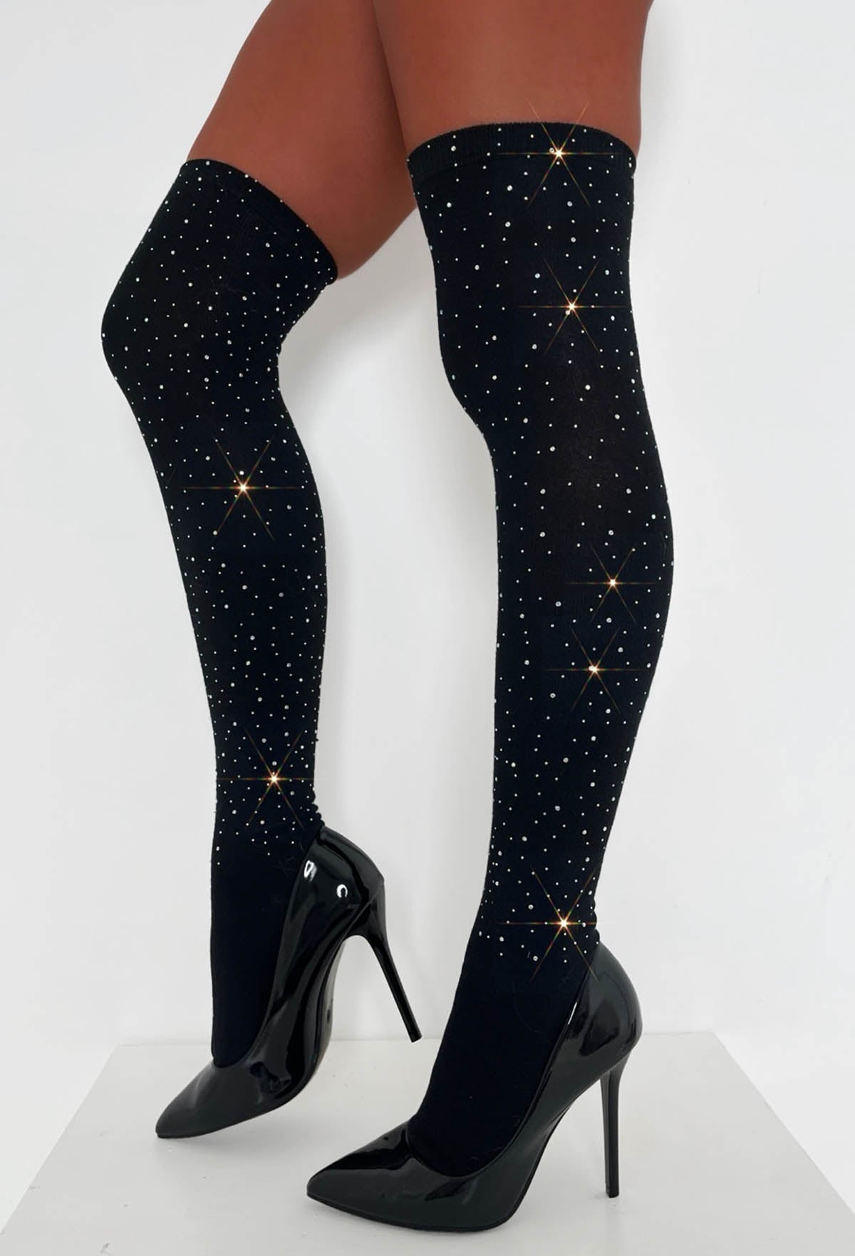 Cosy Glam Black Hot Fix Knee High Socks