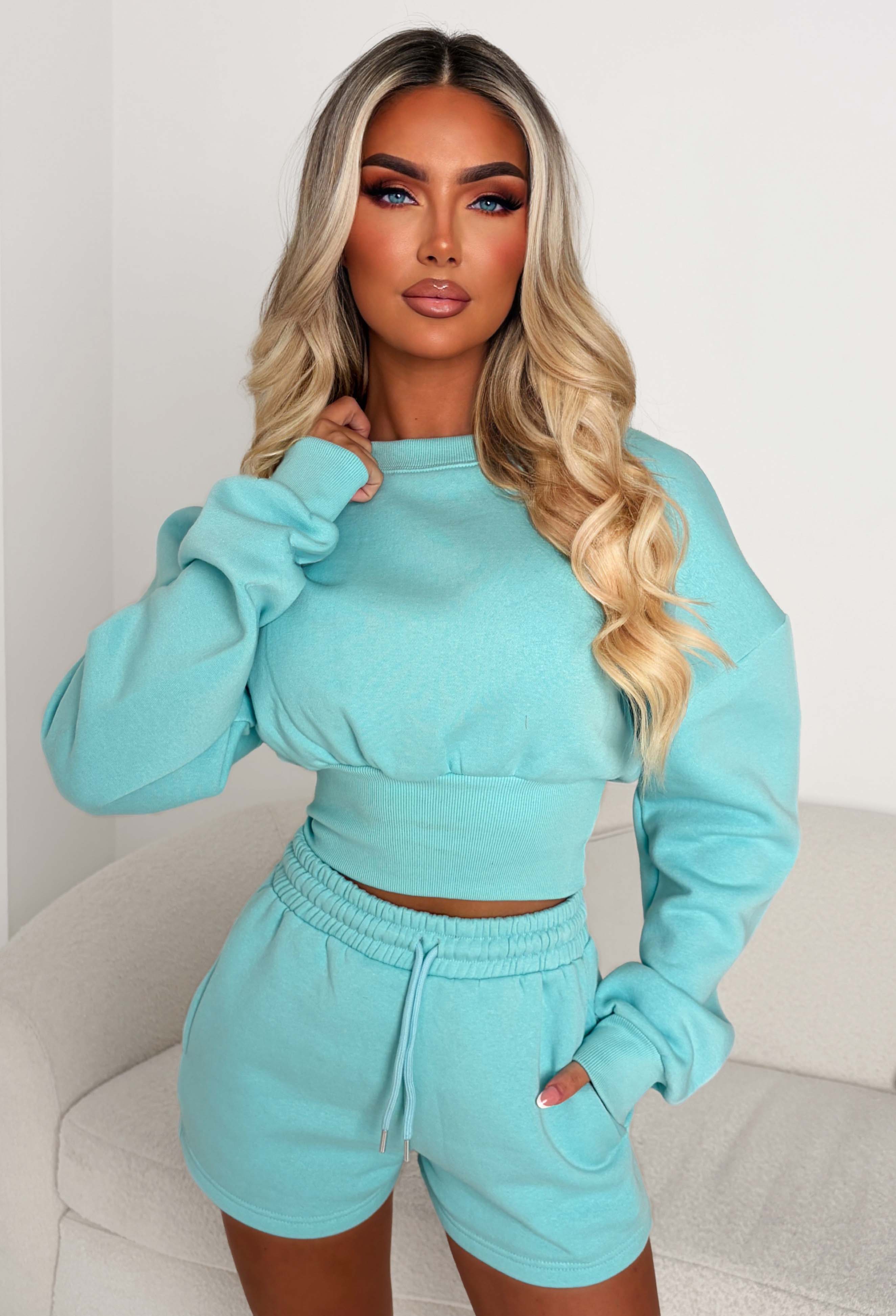 Cosy Love Mint Sweatshirt And Shorts Lounge Co-ord