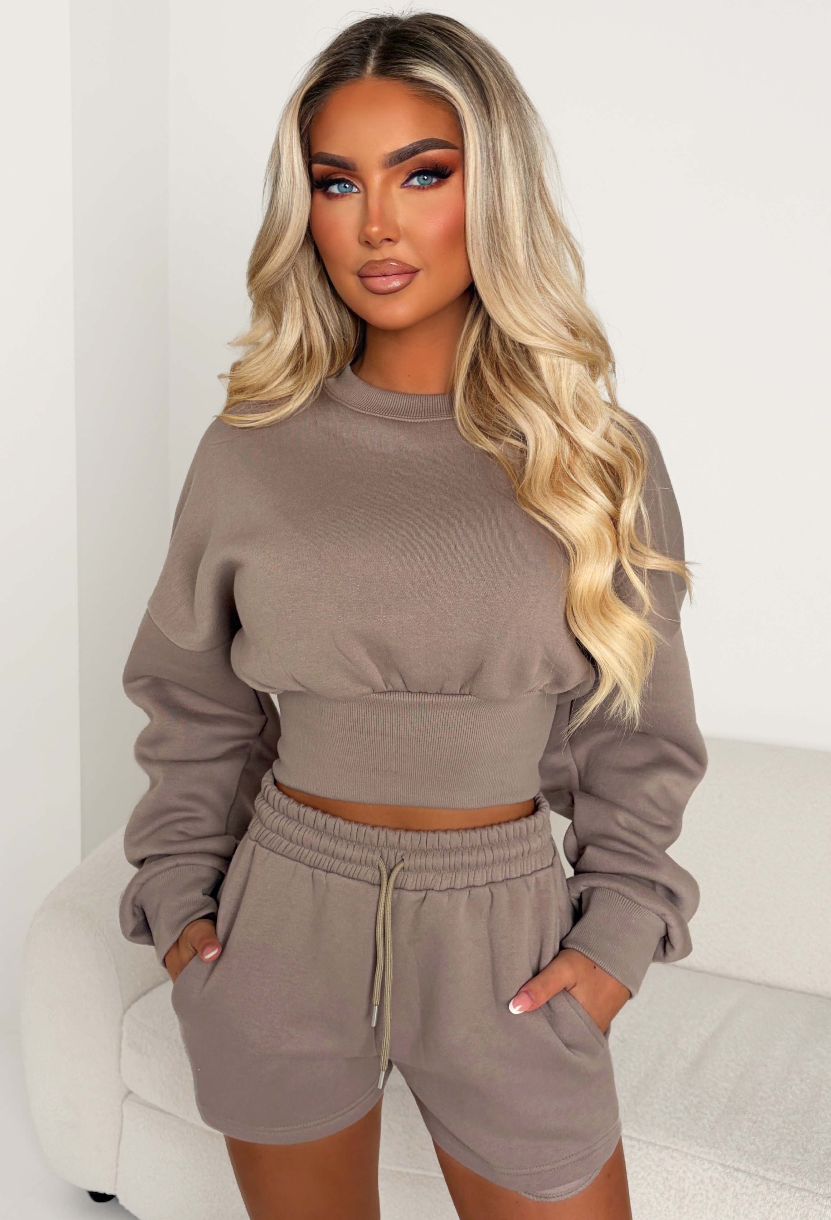 Cosy Love Mocha Sweatshirt And Shorts Lounge Co-ord