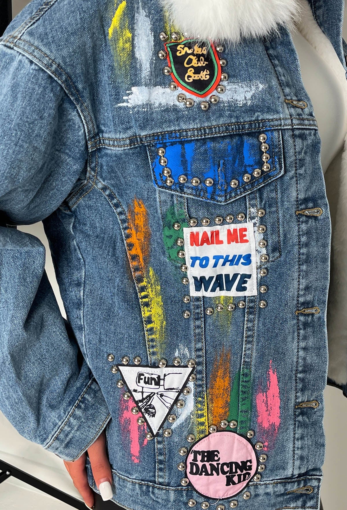 Cosy Up Mid Wash Embellished Denim Jacket Removable Borg Lining