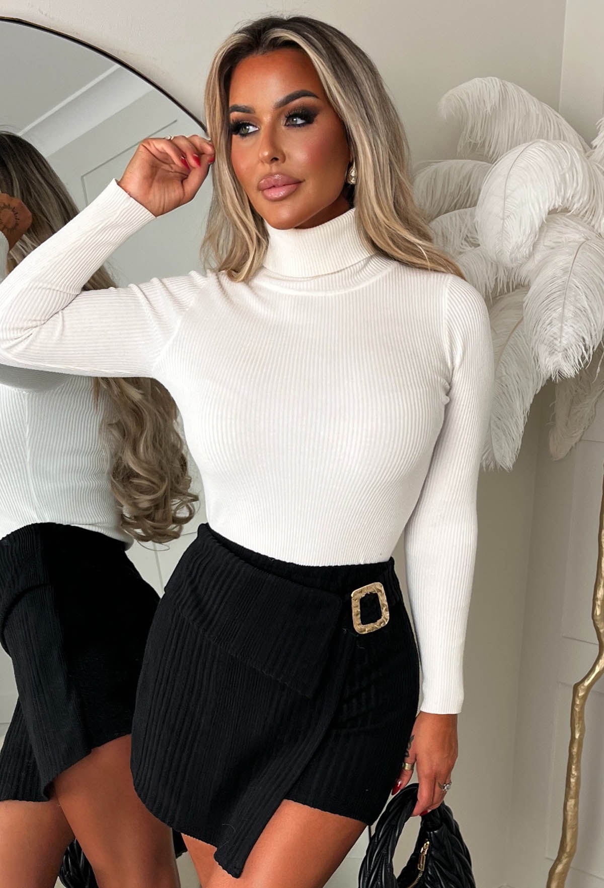 Cosy With Class Black Buckle Detail Crossover Skort