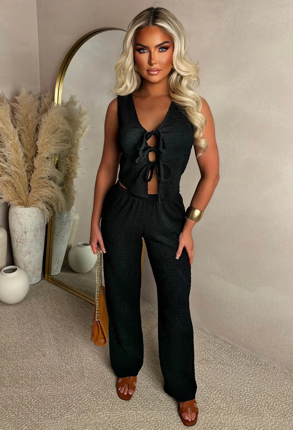 Crimson Crush Black Straight Leg Stretch Trousers