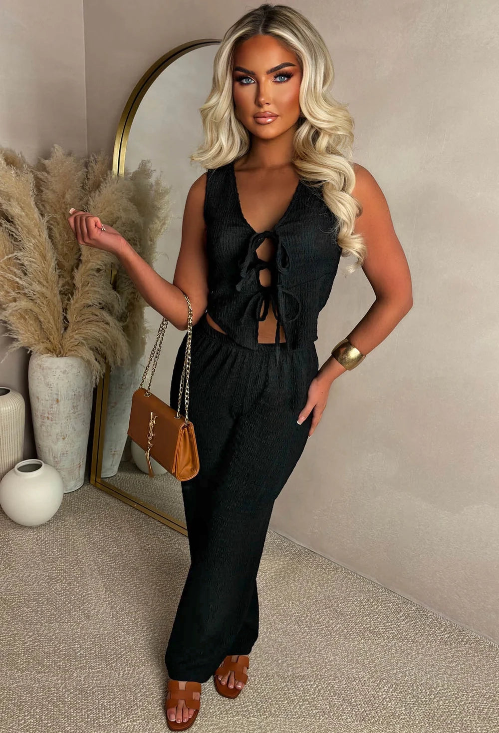 Crimson Crush Black Straight Leg Stretch Trousers