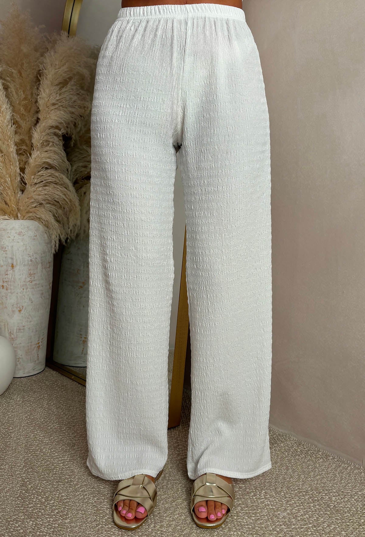 Crimson Crush Cream Straight Leg Stretch Trousers