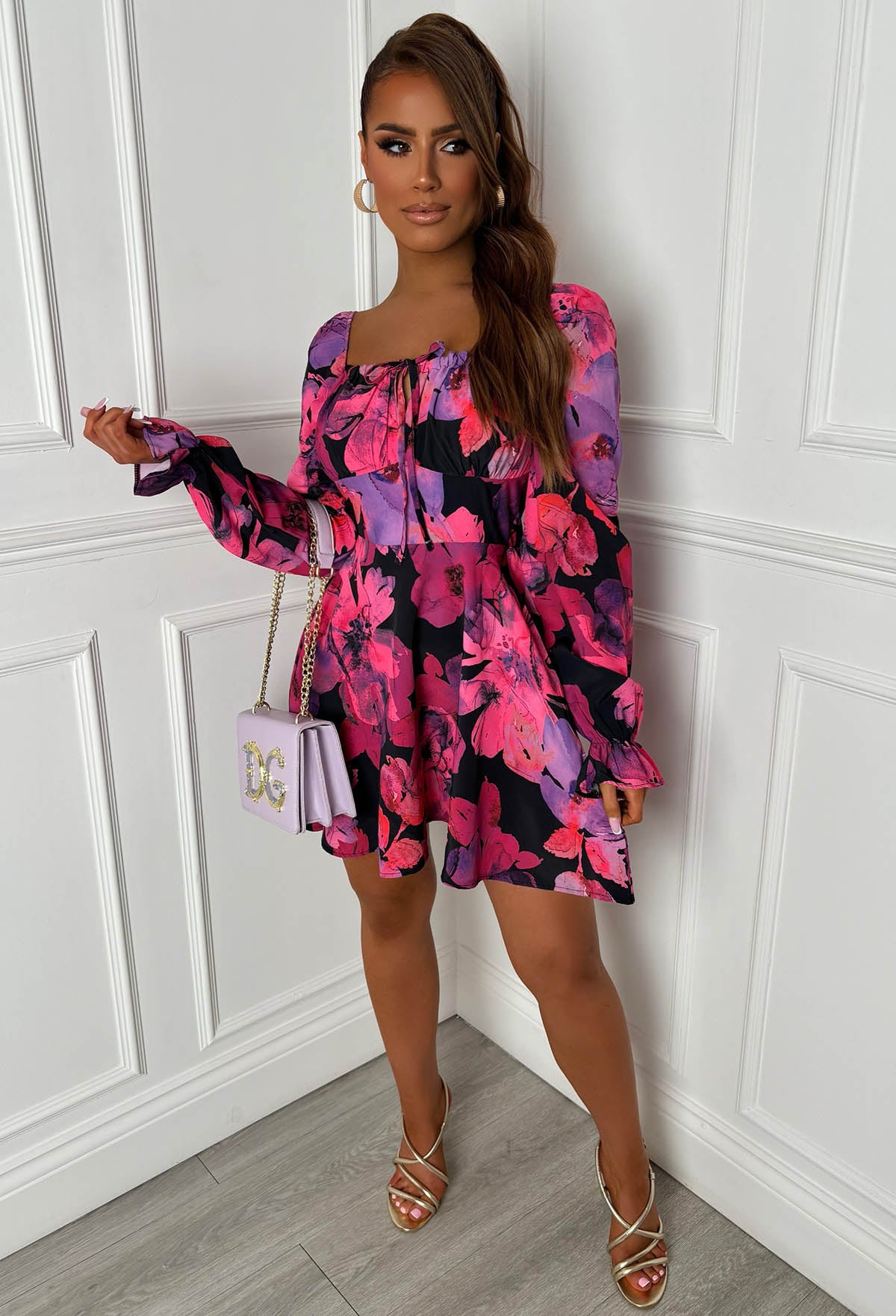 Cute As Can Be Multi Long Sleeve Milkmaid Dress Pink Boutique