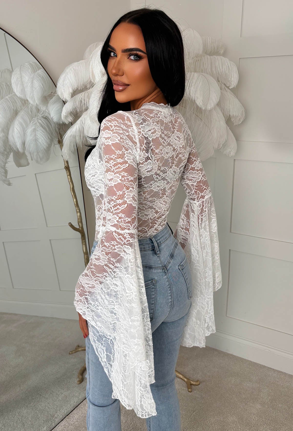 Darling Divinity White Lace Dramatic Flare Sleeve Top