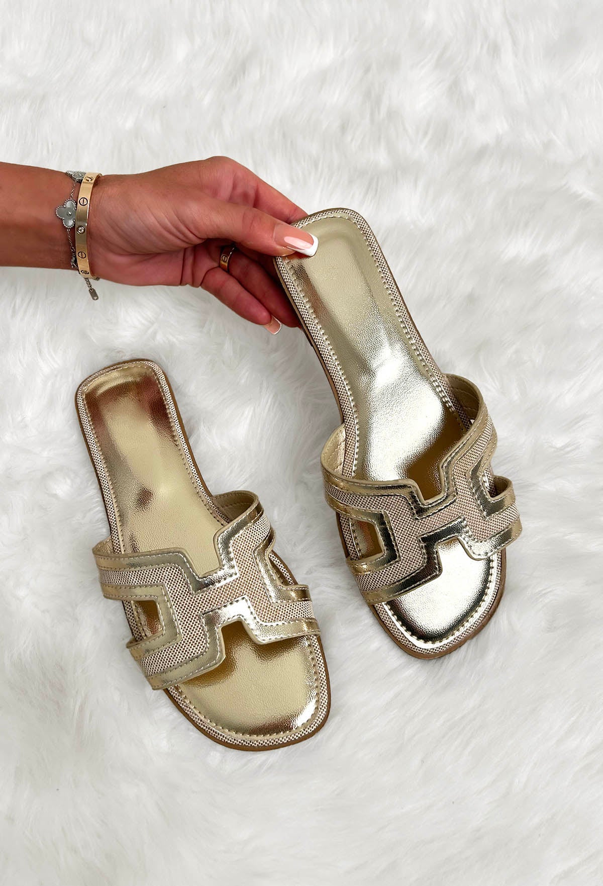 Day Dreamer Gold Rattan Sliders