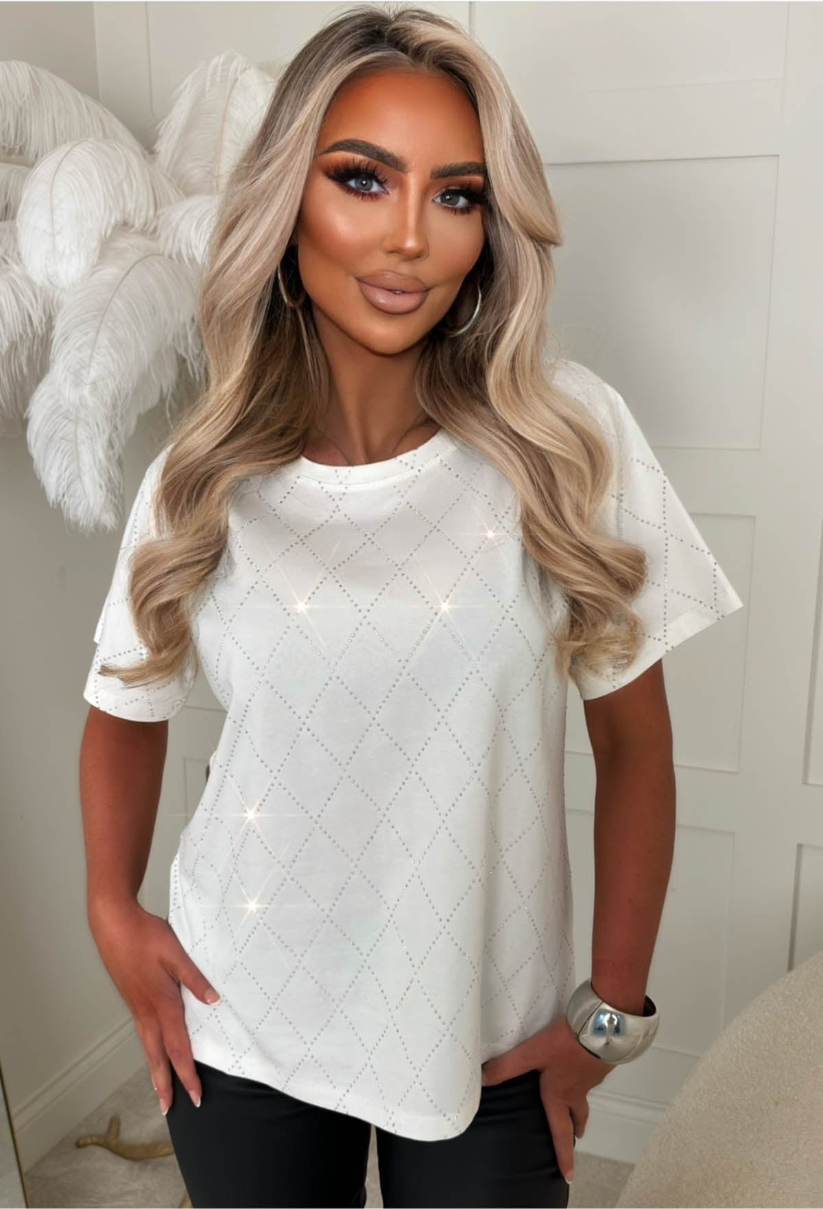 Dazzle Them White Embellished T-shirt
