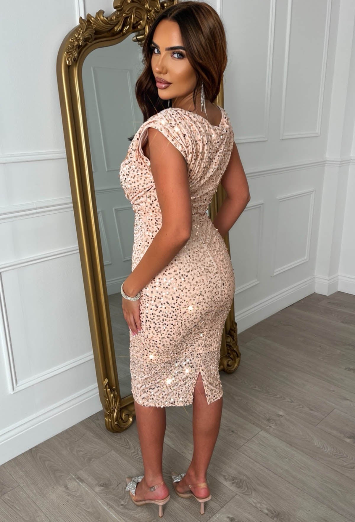 Dazzling Darling Gold Sleeveless Sequin Midi Dress